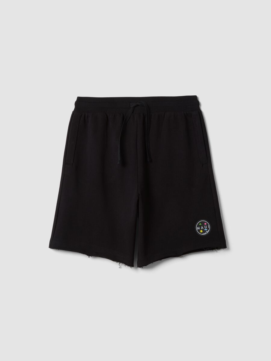Black pure cotton relaxed-fit Bermuda shorts with raw-cut hems_4