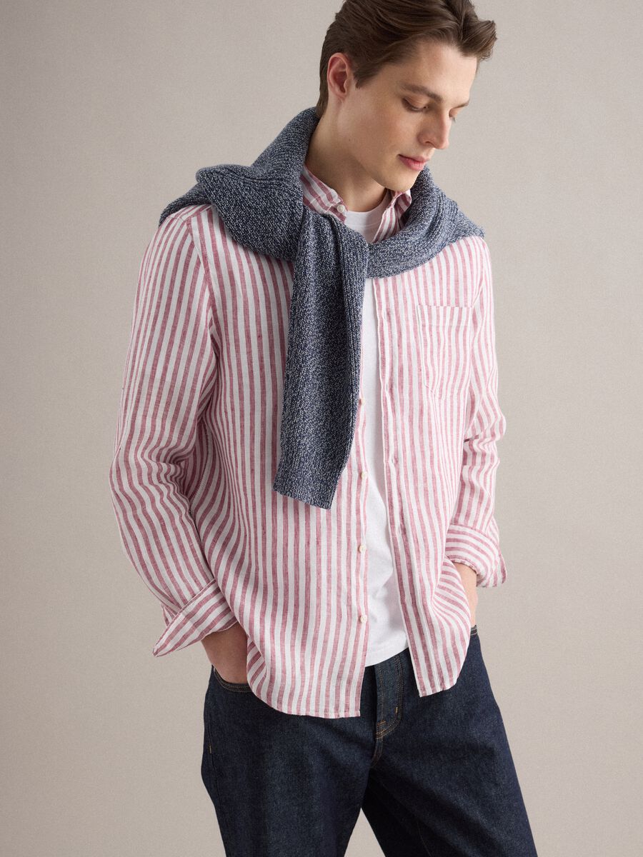Multicolour striped pure linen shirt, regular fit_0