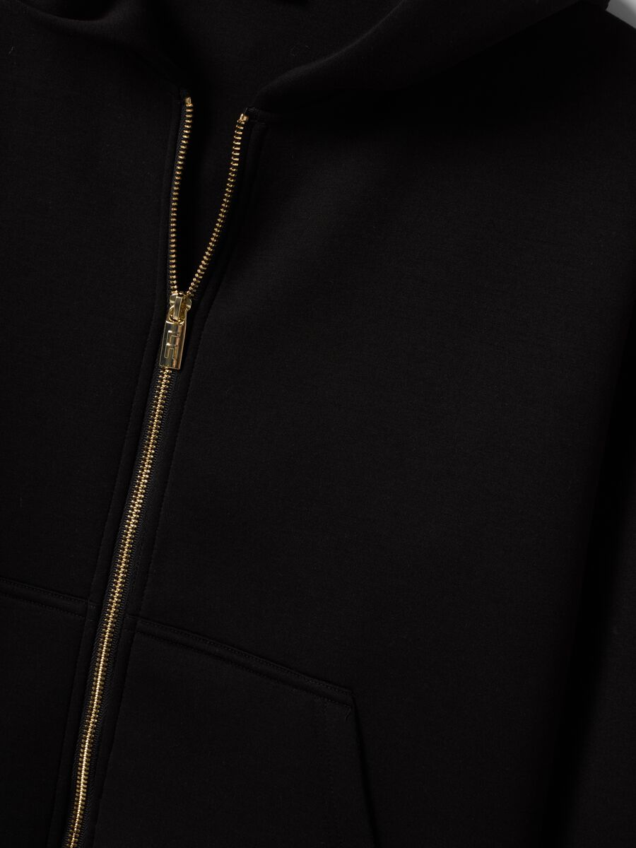 Black stretch viscose full-zip hoodie, oversized fit_5