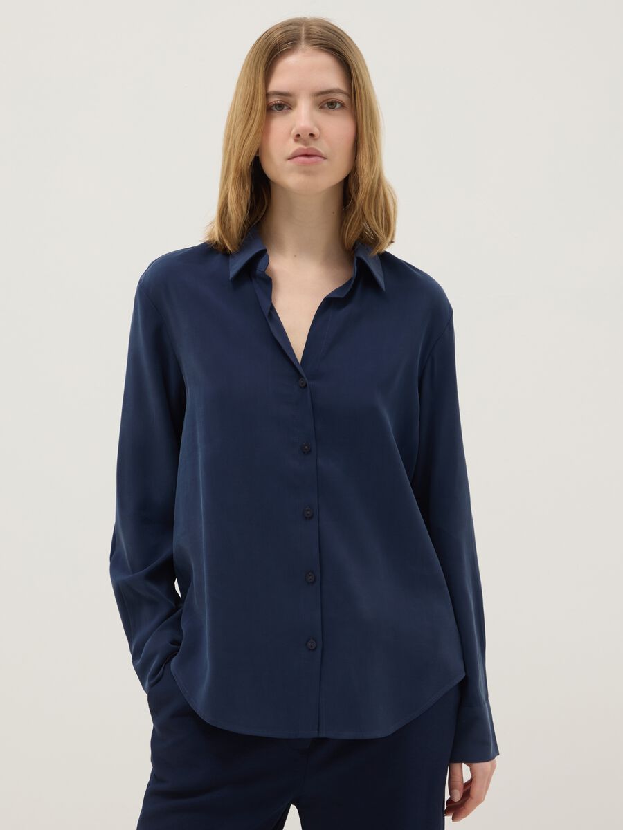 Blue Long Sleeve Shirt in Viscose Blend Regular Fit_0