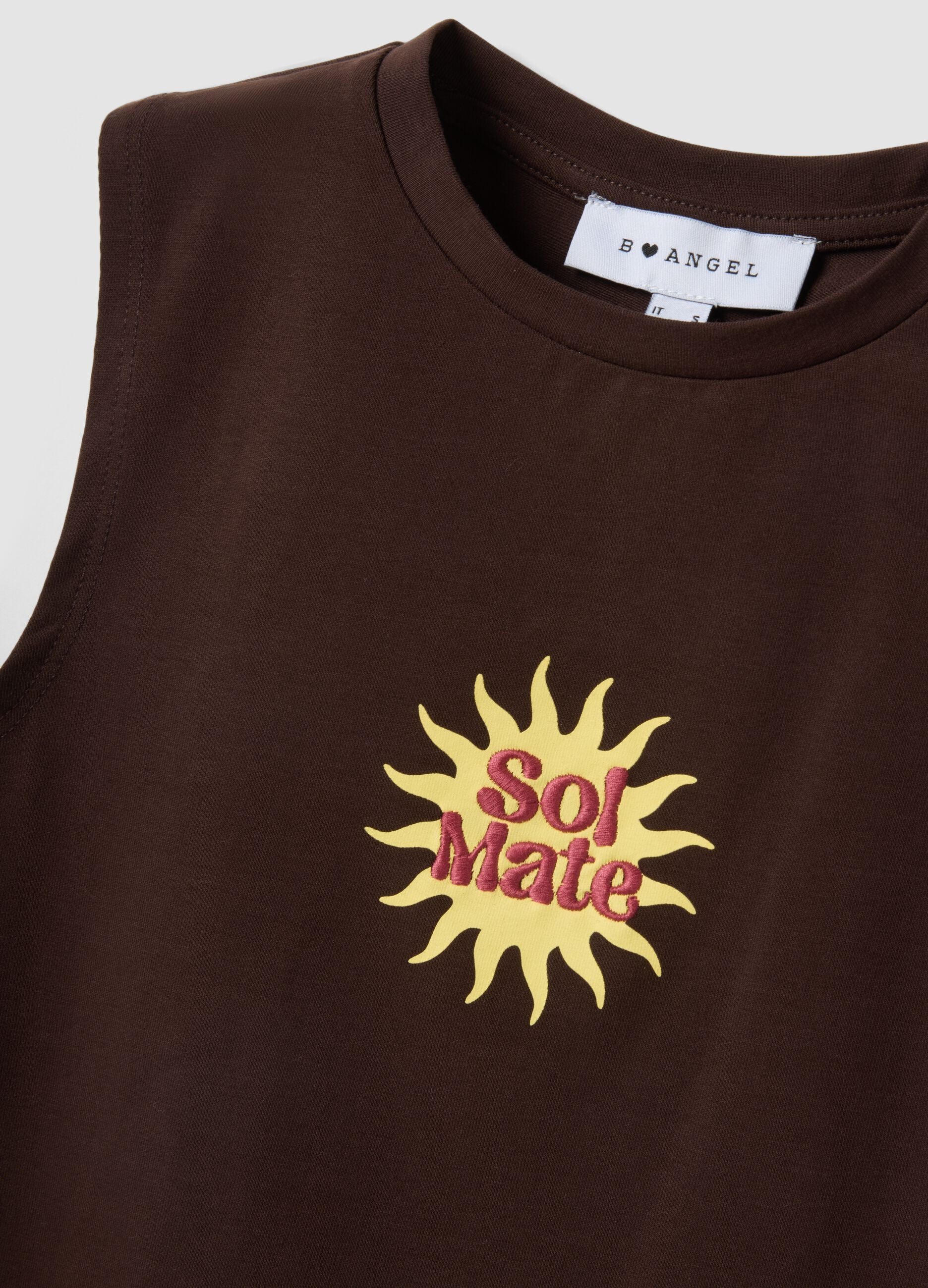 Braunes Regular-Fit-Tanktop aus elastischer Baumwolle mit Print