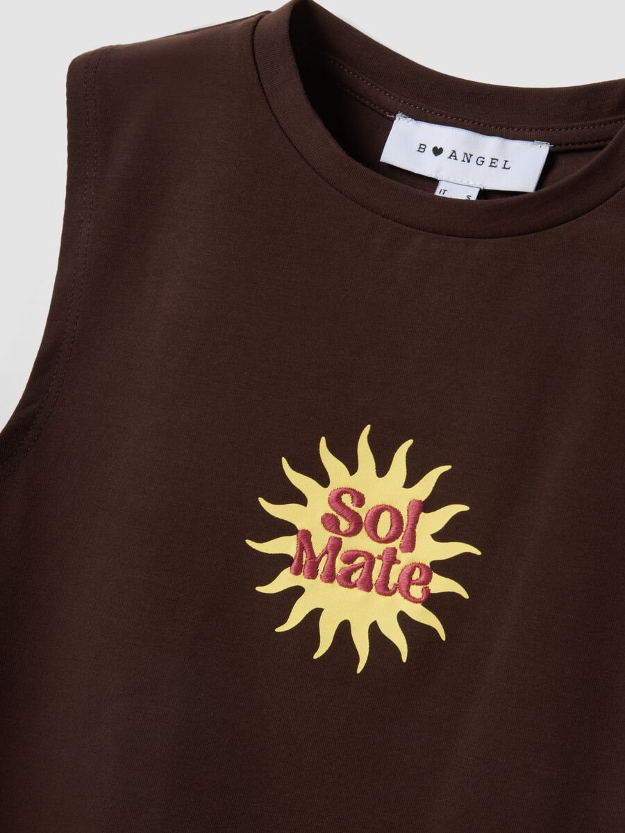 Brown stretch cotton regular-fit tank top with print_5