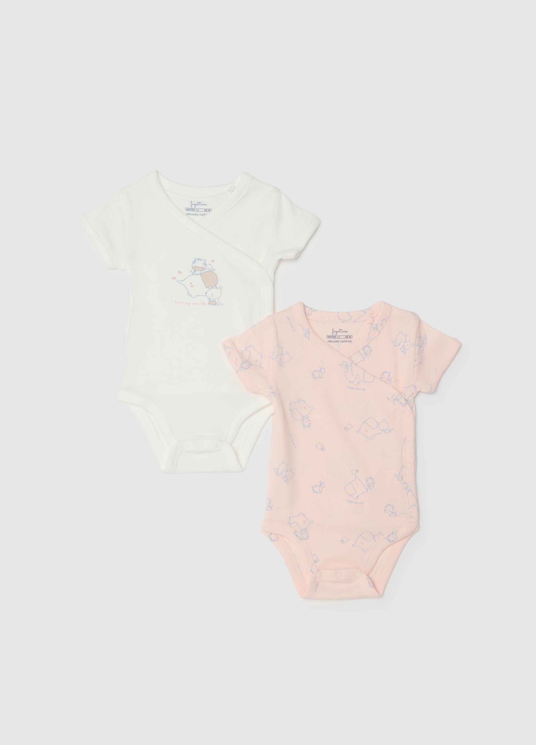 Doble pack de bodys multicolor de algod&oacute;n puro para beb&eacute;s ni&ntilde;as