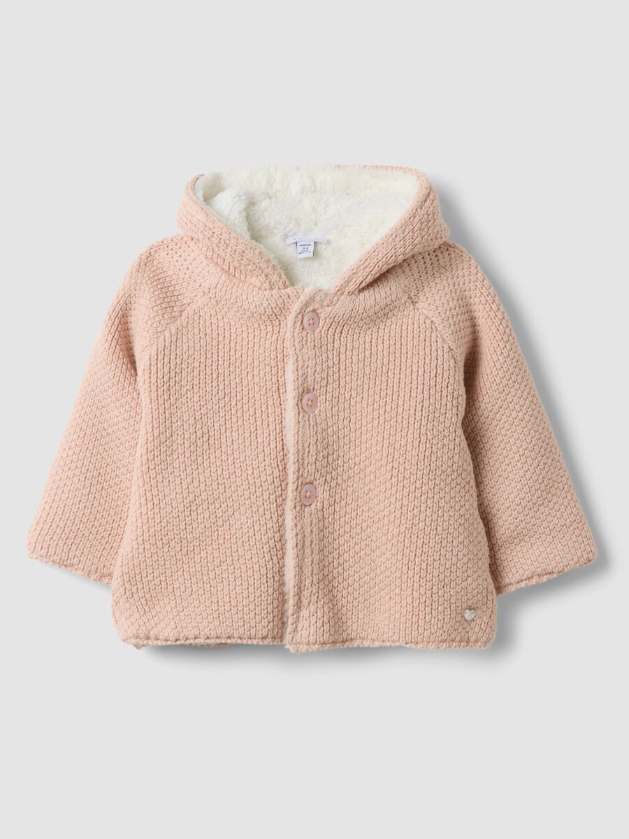 Giacca rosa in puro cotone organico con cappuccio effetto peluche_0