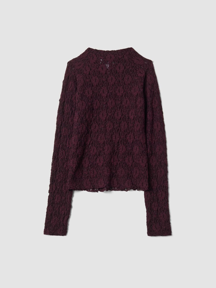 Violettes, perforiertes Stretch-Shirt mit Stehkragen_6