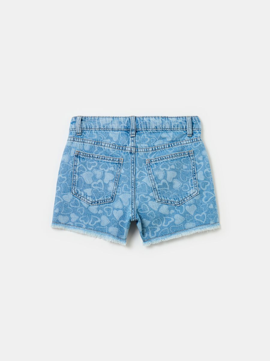 Denim shorts with all-over hearts print_1