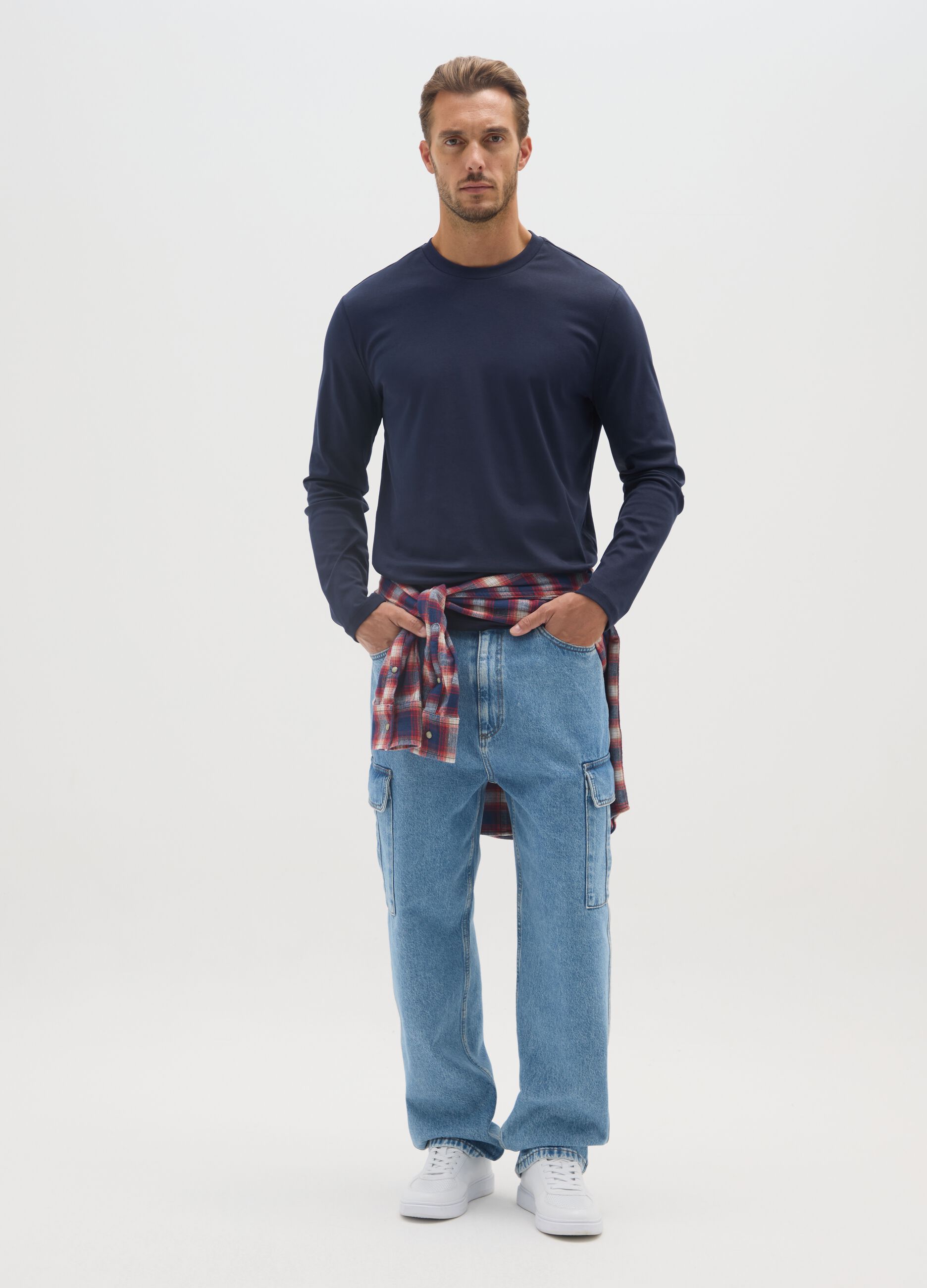 Blauer Pullover aus reiner Baumwolle mit regular Fit