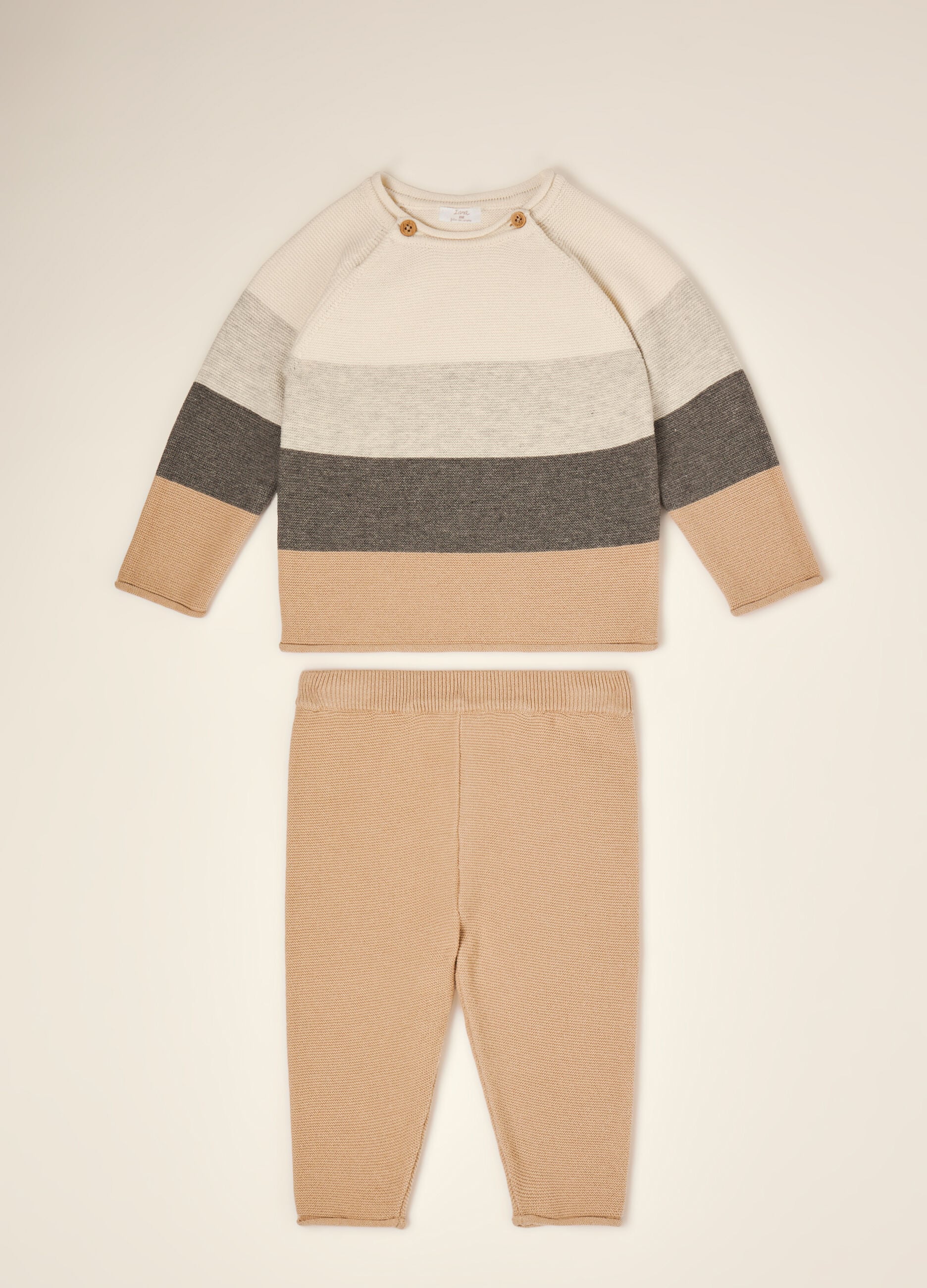 Beiges Set aus reiner Baumwolle mit Oberteil und Hose