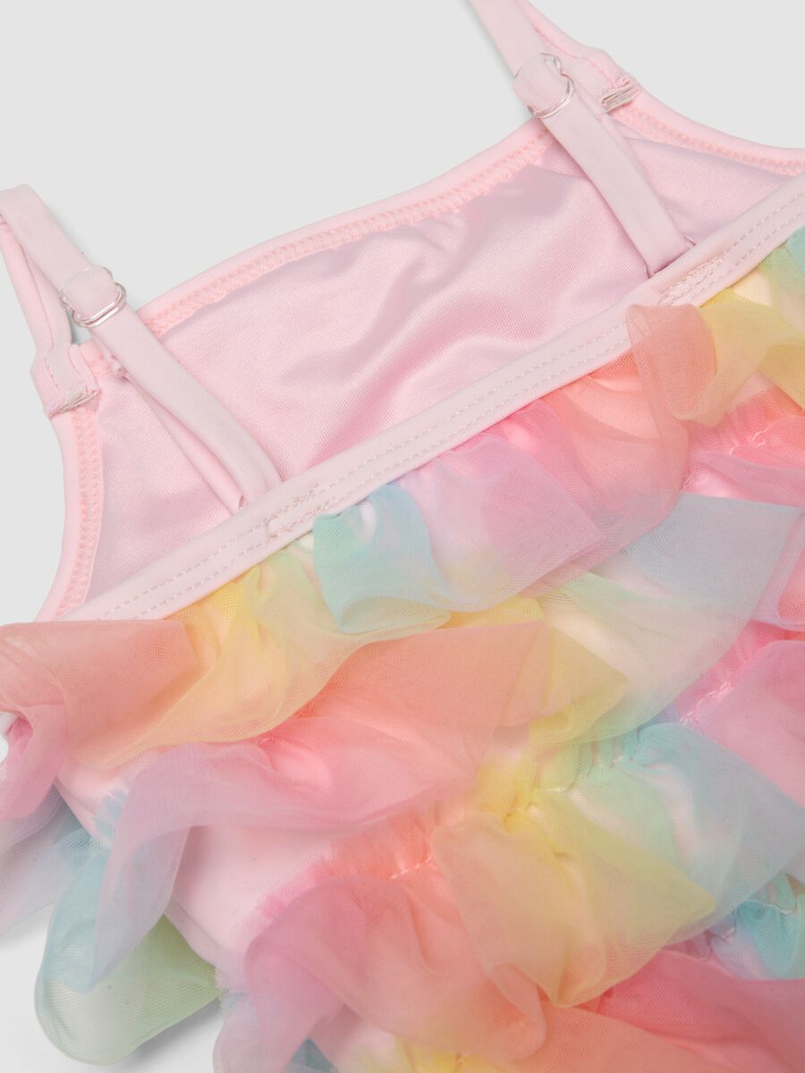 Pink one-piece swimsuit with tulle frills for baby girls_3