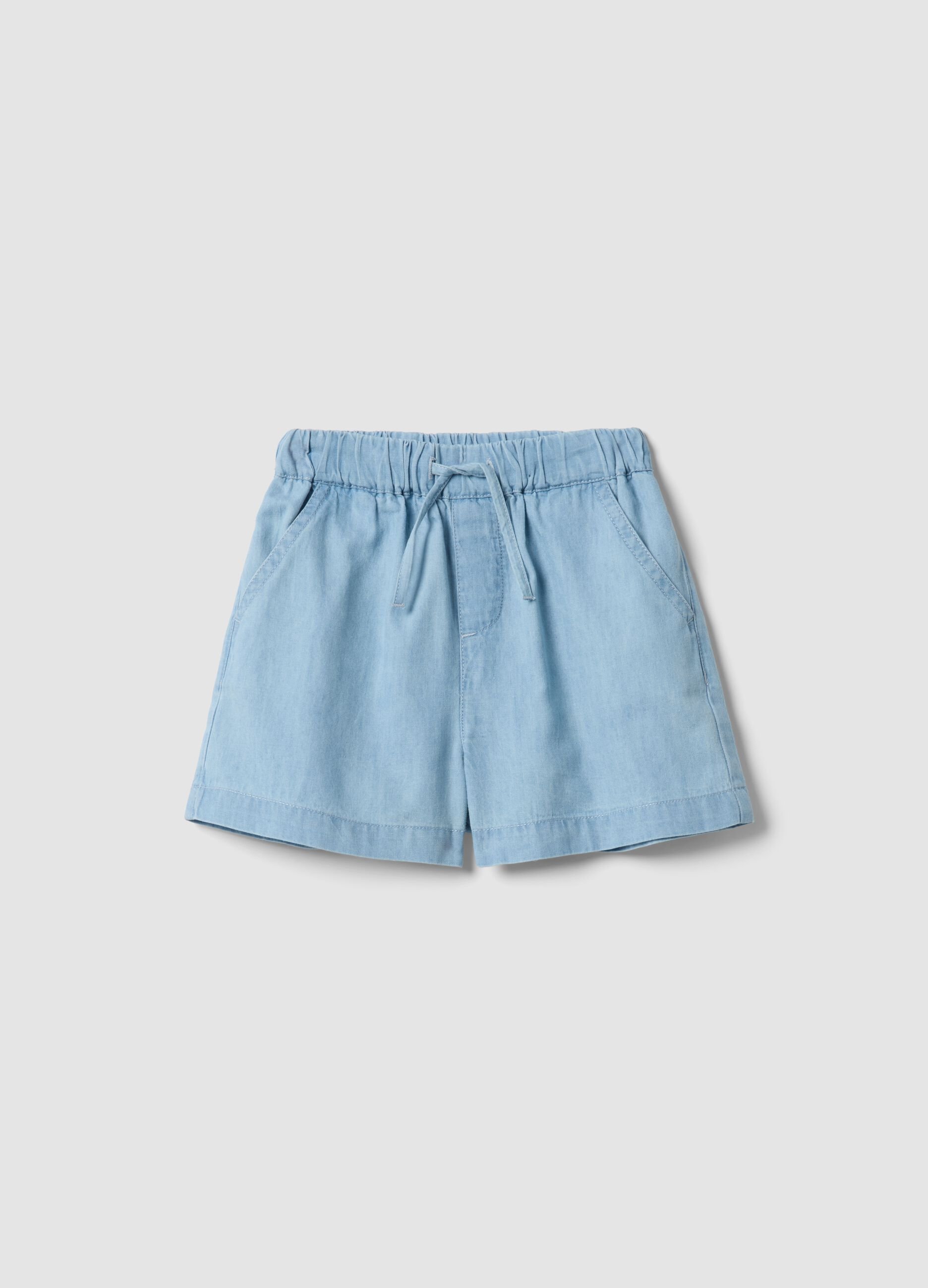 Girls&rsquo; light blue pure cotton denim shorts, regular fit