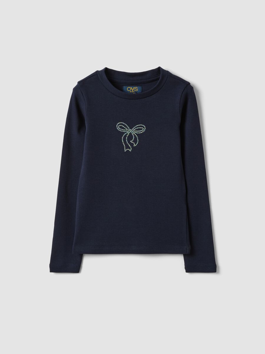 Blue stretch organic cotton printed T-shirt for girls_0