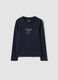 Blue stretch organic cotton printed T-shirt for girls_0