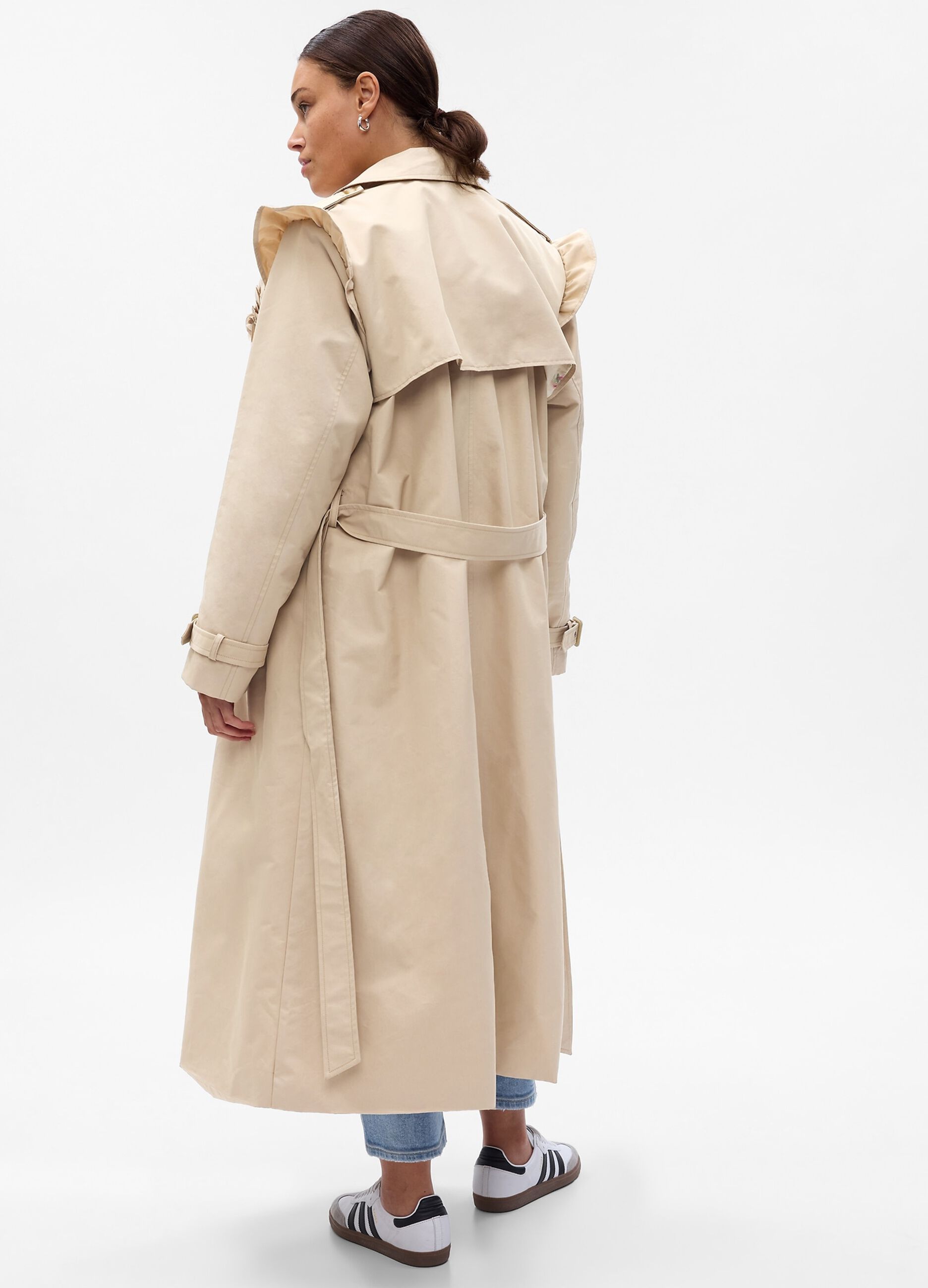 LoveShackFancy double-breasted trench coat with flounce