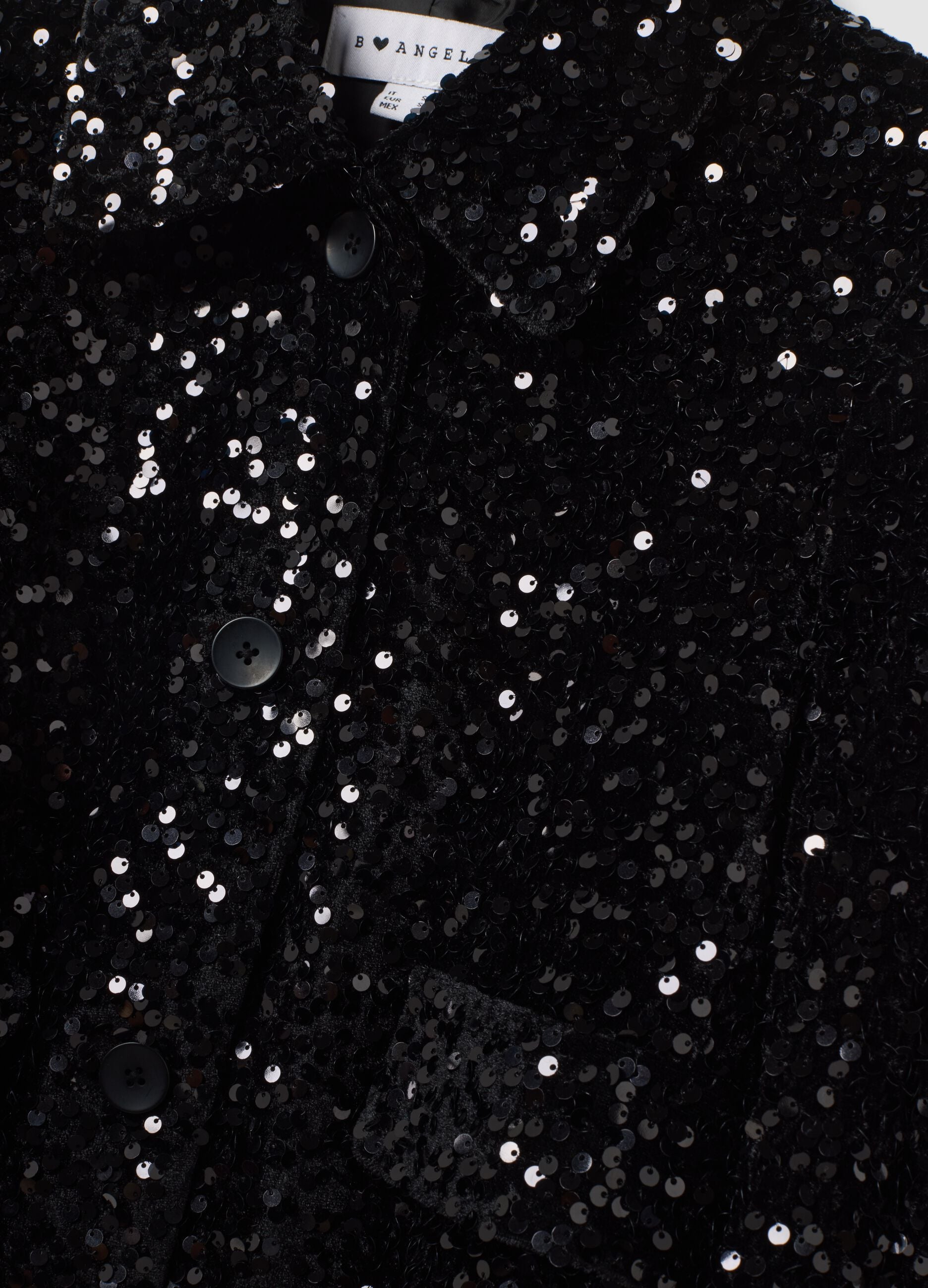 Black chenille regular-fit blazer with sequins