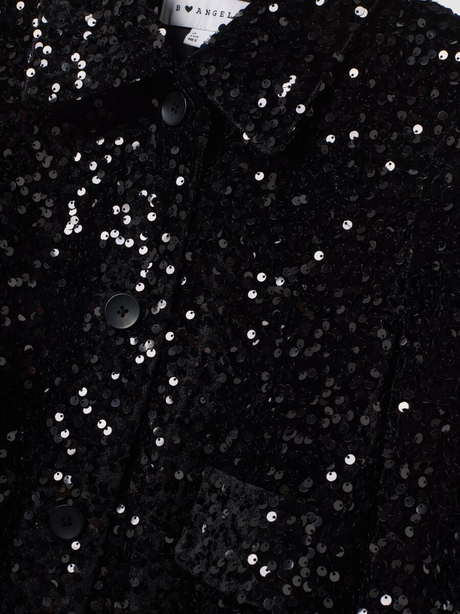Black chenille regular-fit blazer with sequins_1