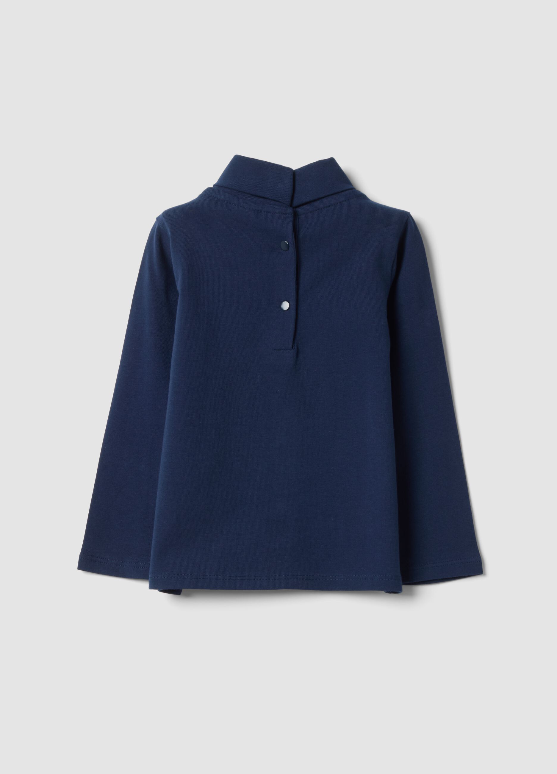 Maglia blu notte in cotone organico elasticizzato girocollo