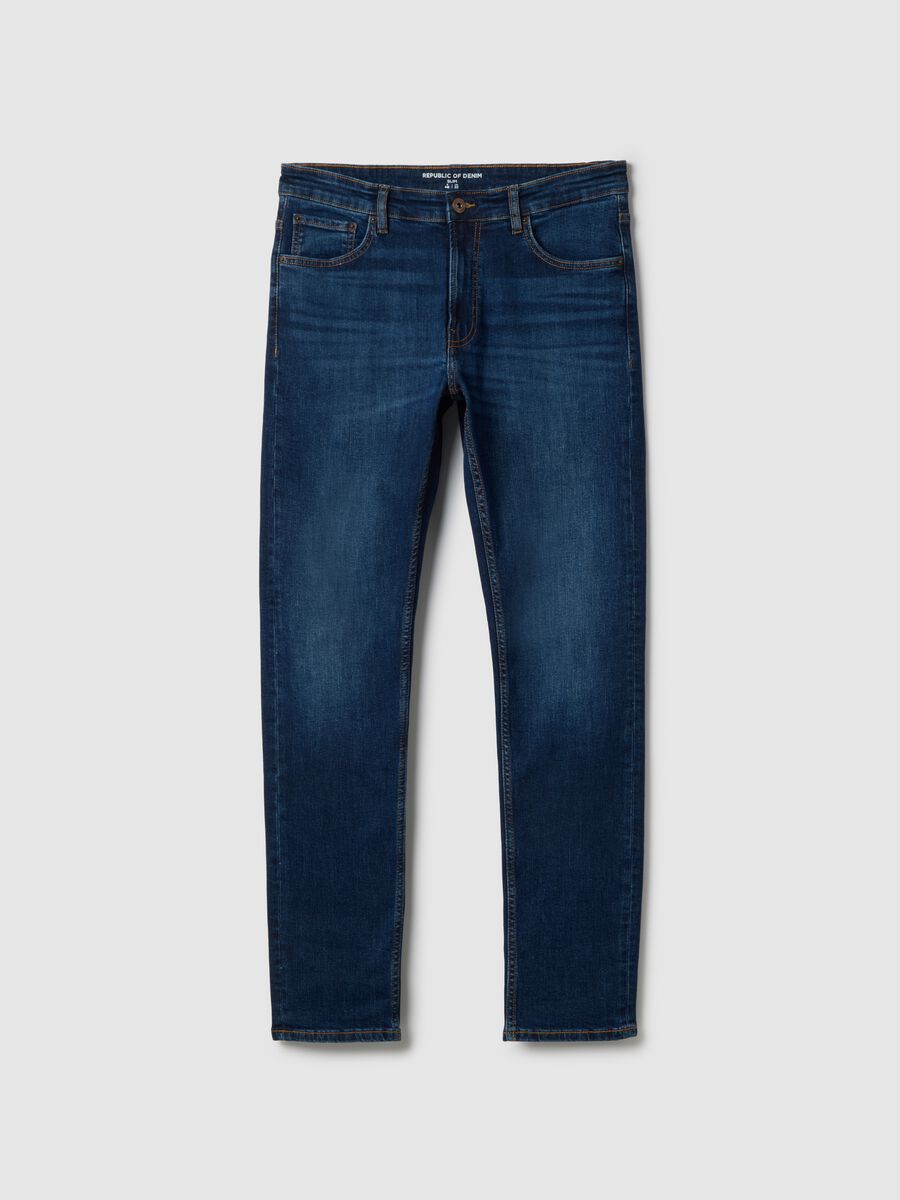 Slim fit blue stretchy cotton jeans with five pockets_4