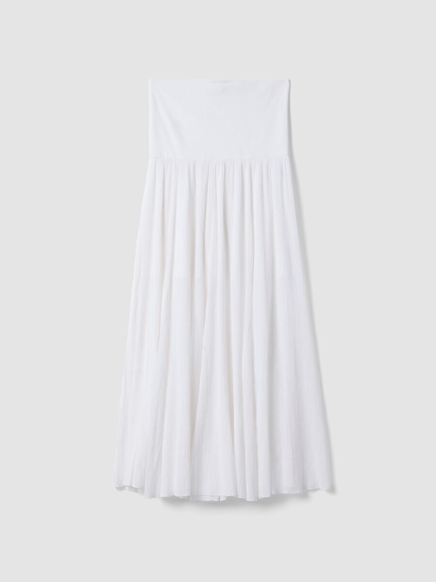 Long white pure cotton skirt with elasticated waist and sheer detailing_4