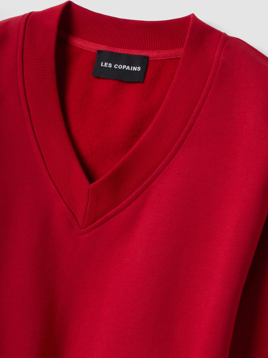 Rotes Sweatshirt aus Baumwollmischung mit V-Ausschnitt und Oversize-Fit_1