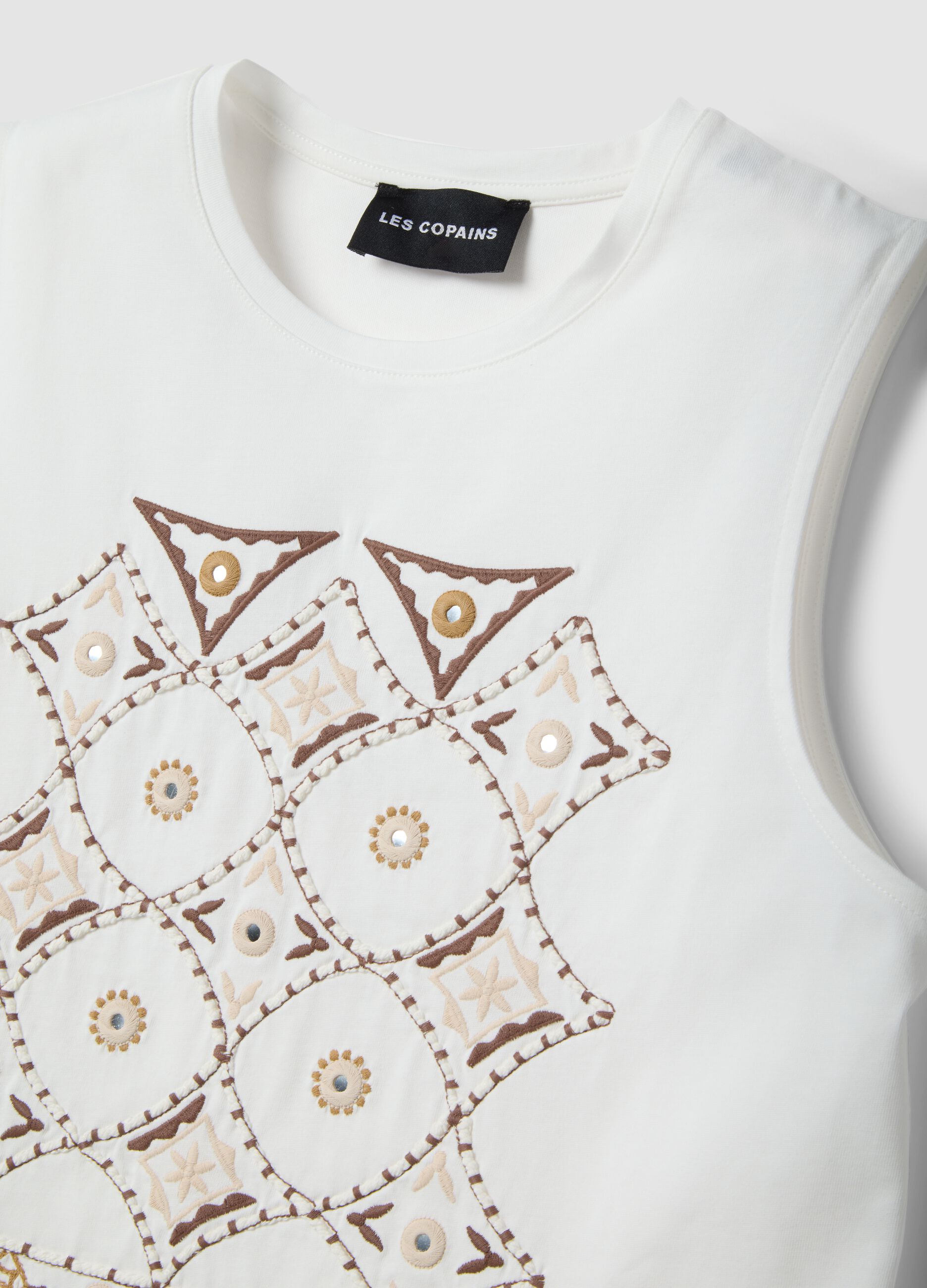 Wei&szlig;es Baumwoll-Tanktop im Regular Fit mit Stickereien