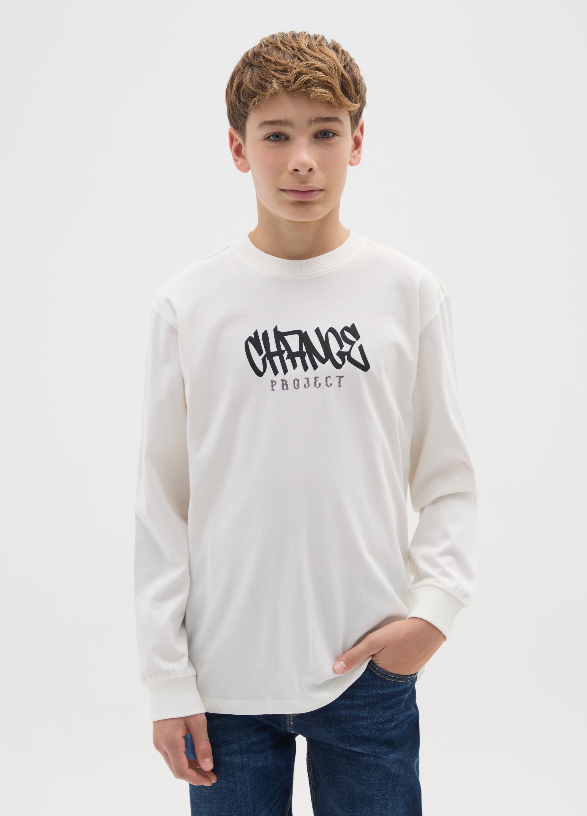 White pure cotton boy's regular fit T-shirt