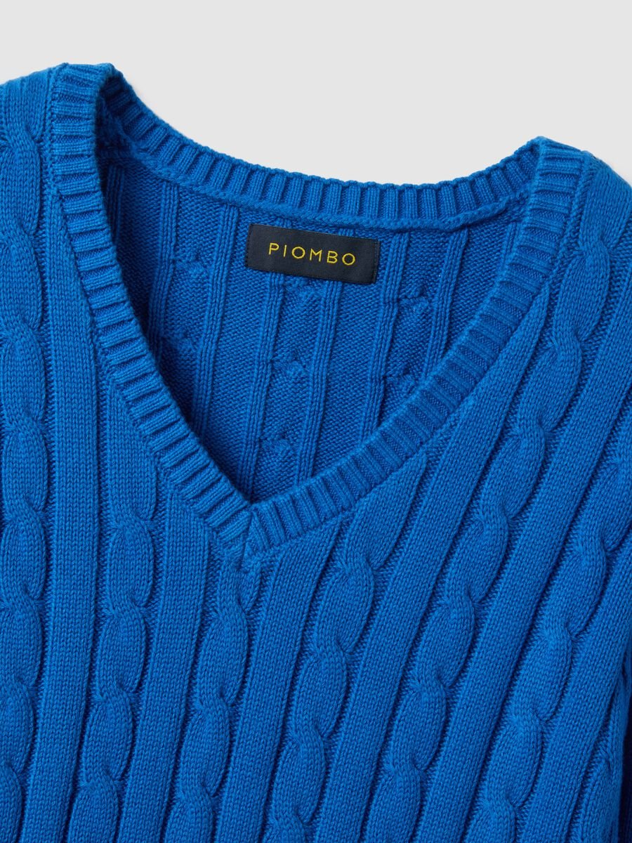 Blue pure cotton regular fit pullover with cable knit_1