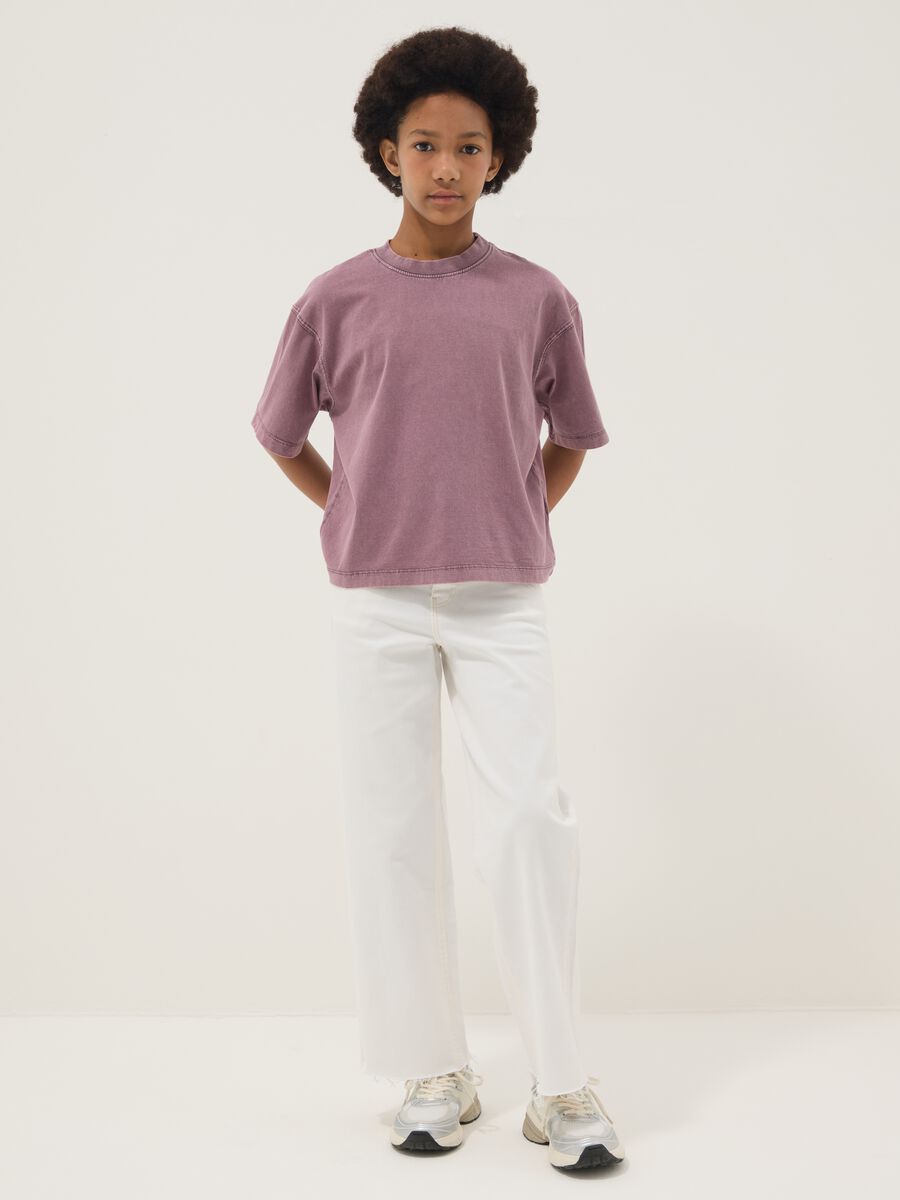 White Stretch Cotton Culotte Trousers for Girls_0