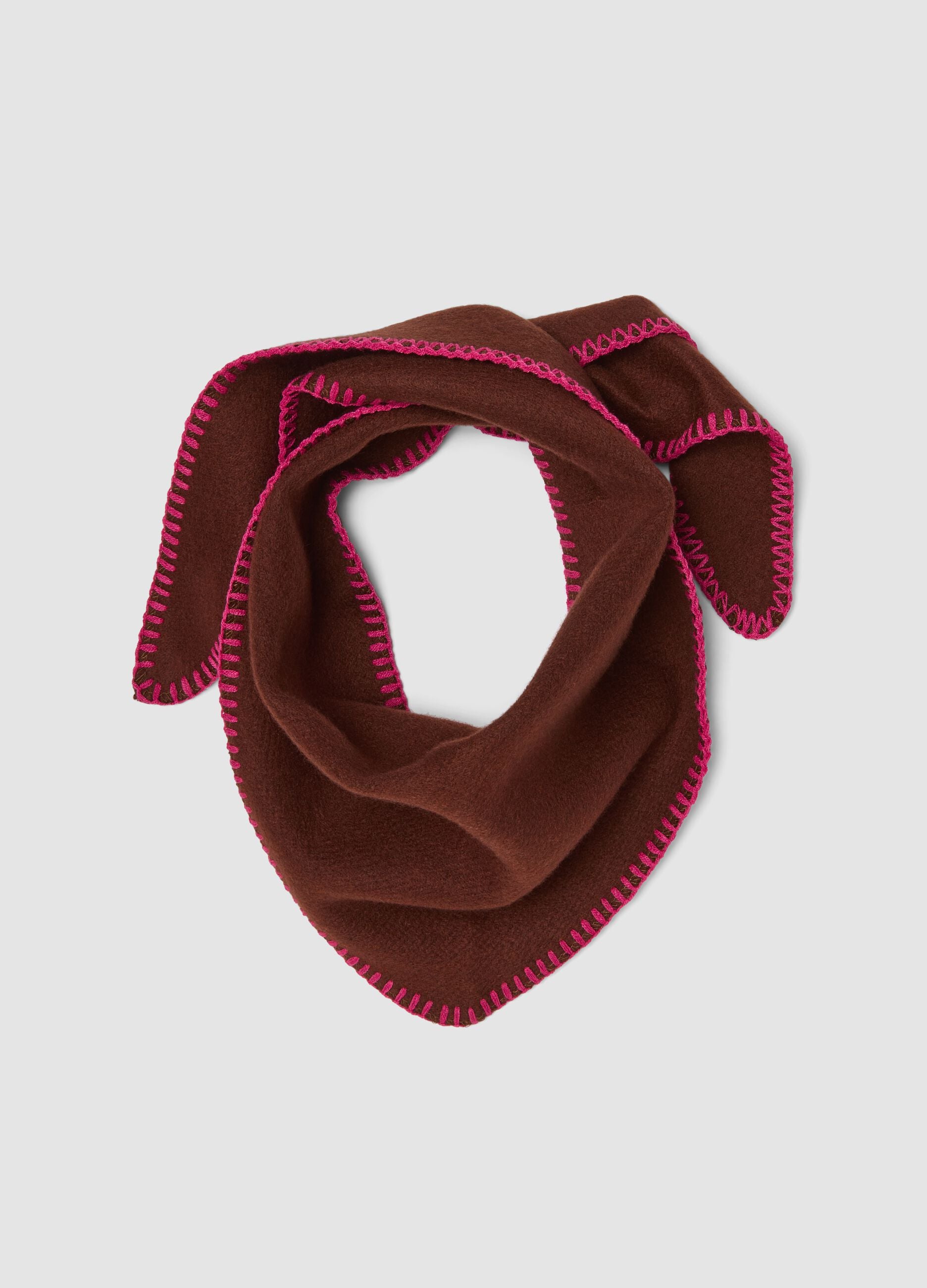 Brown viscose and wool blend scarf with contrast edging