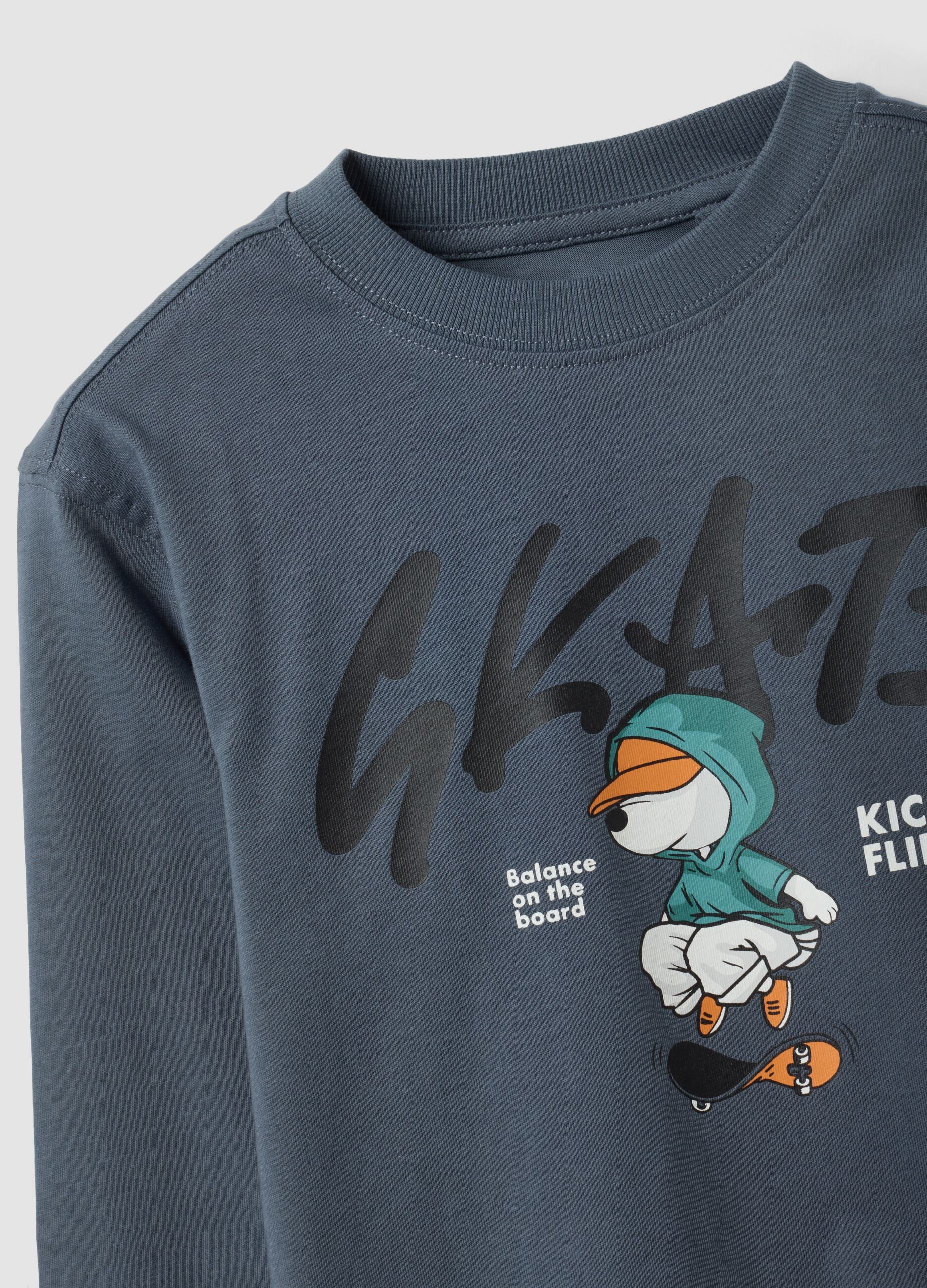 Graues Oversize-T-Shirt aus reiner Baumwolle mit Skate-Print f&uuml;r Jungen