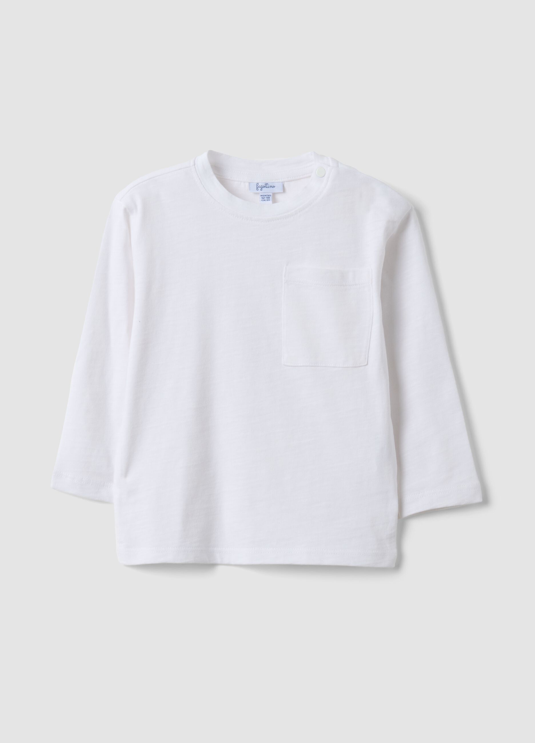 White oversized pure organic cotton T-shirt with chest pocket for boys