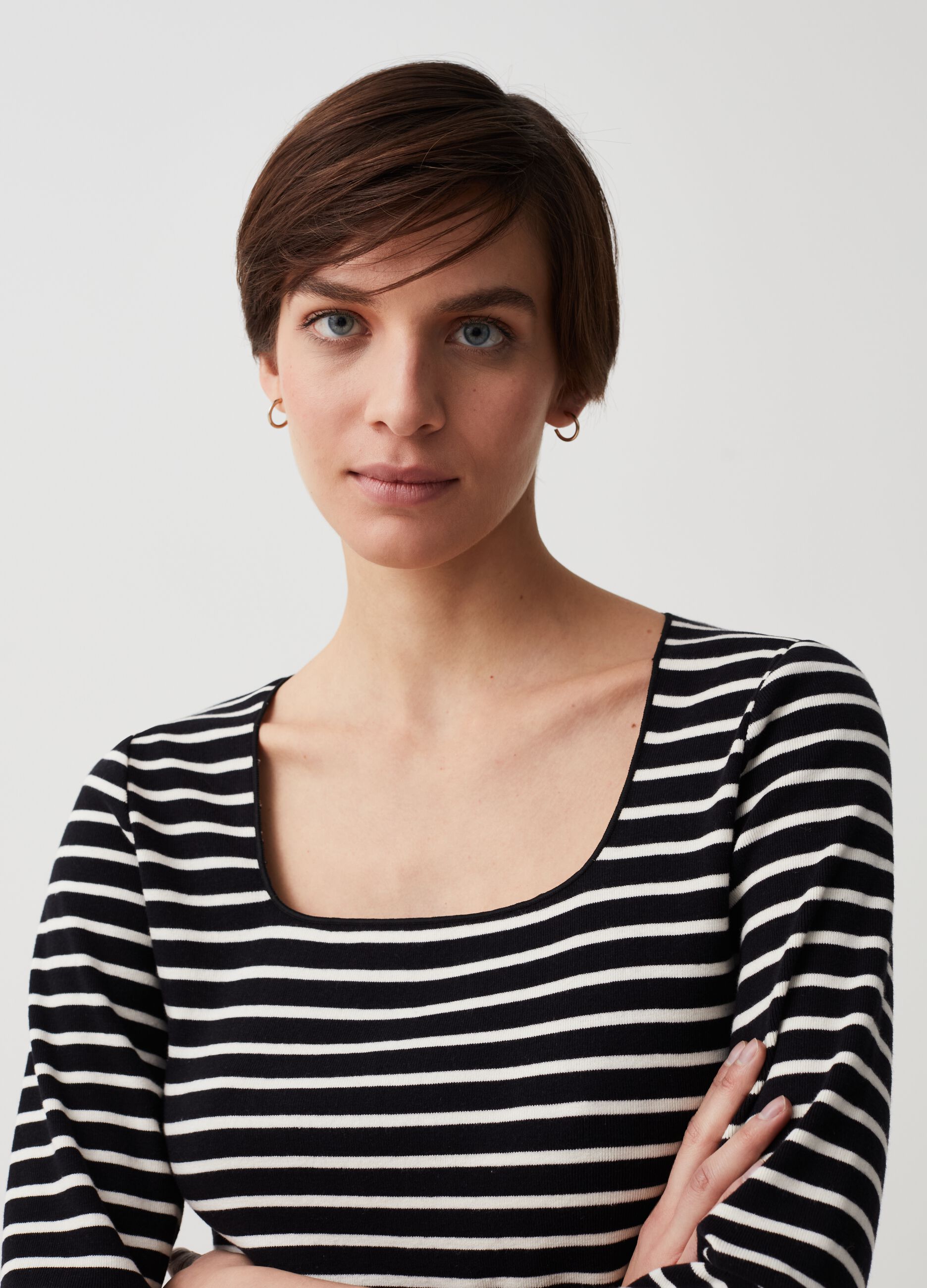 Striped T-shirt with three-quarter sleeves