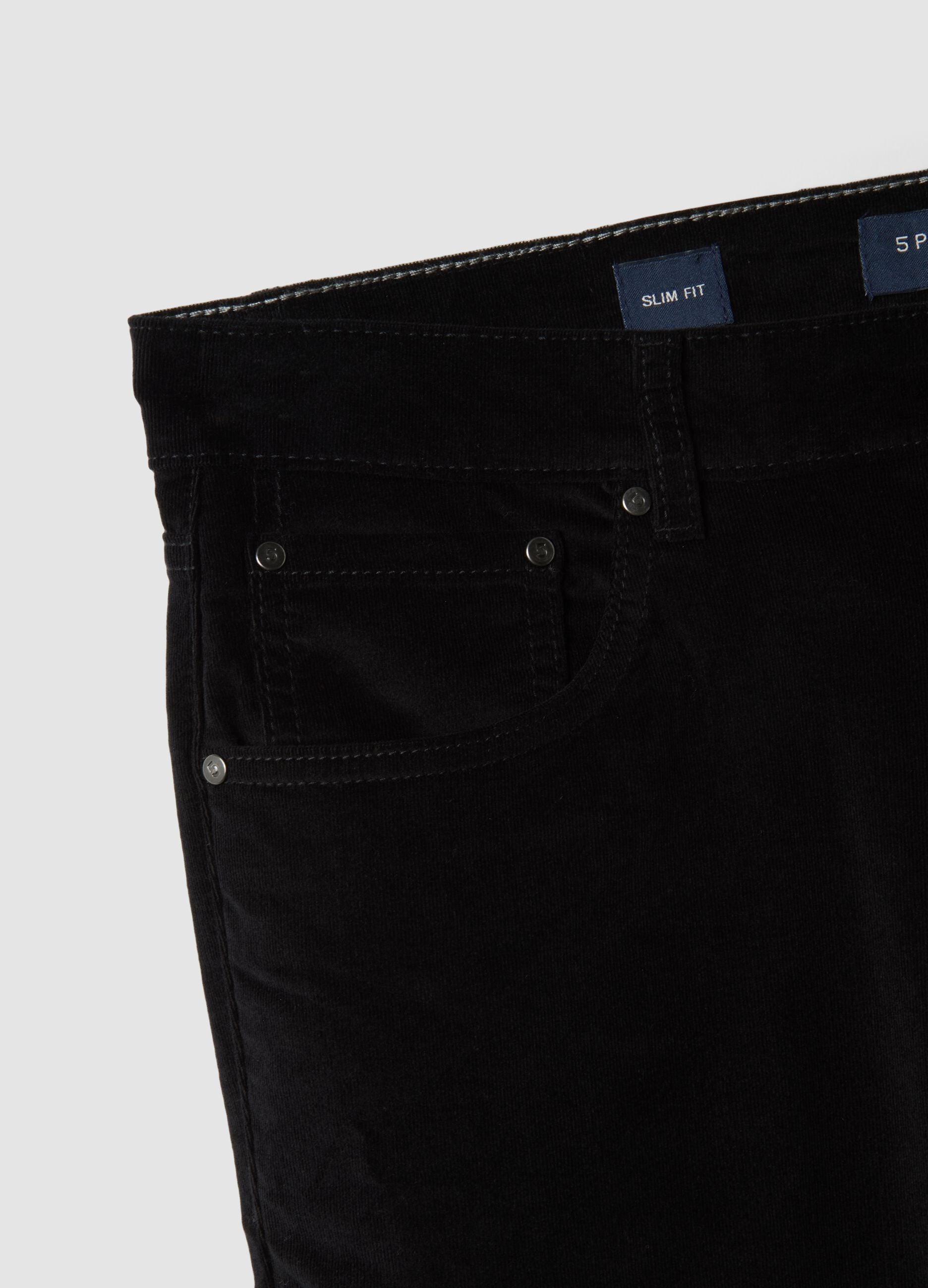 Schwarze Ripp-Hose aus Stretch-Baumwolle im Slim Fit