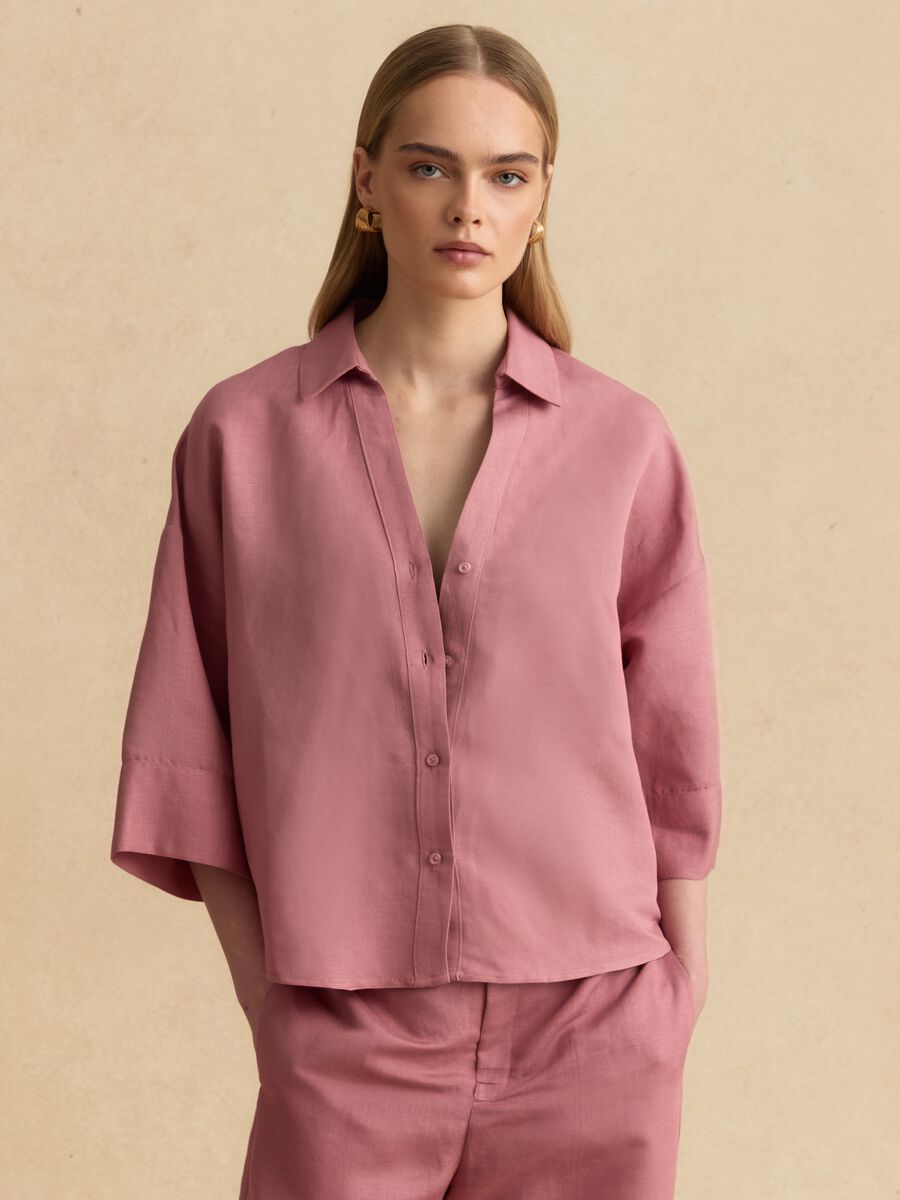 Pink linen-viscose blend shirt with oversized fit_1