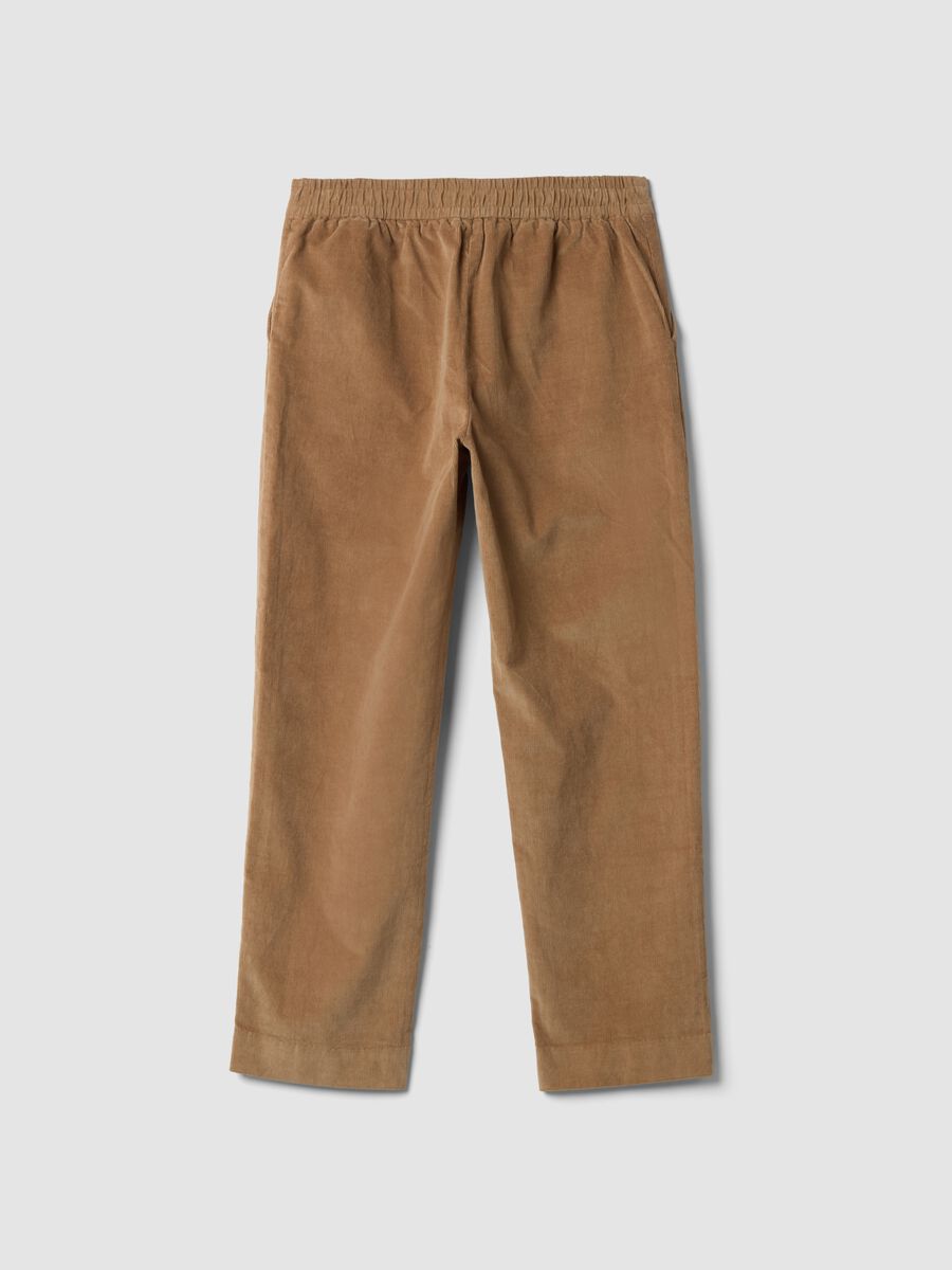 Beige gerippte Hose aus elastischer Baumwolle mit elastischem Bund_6