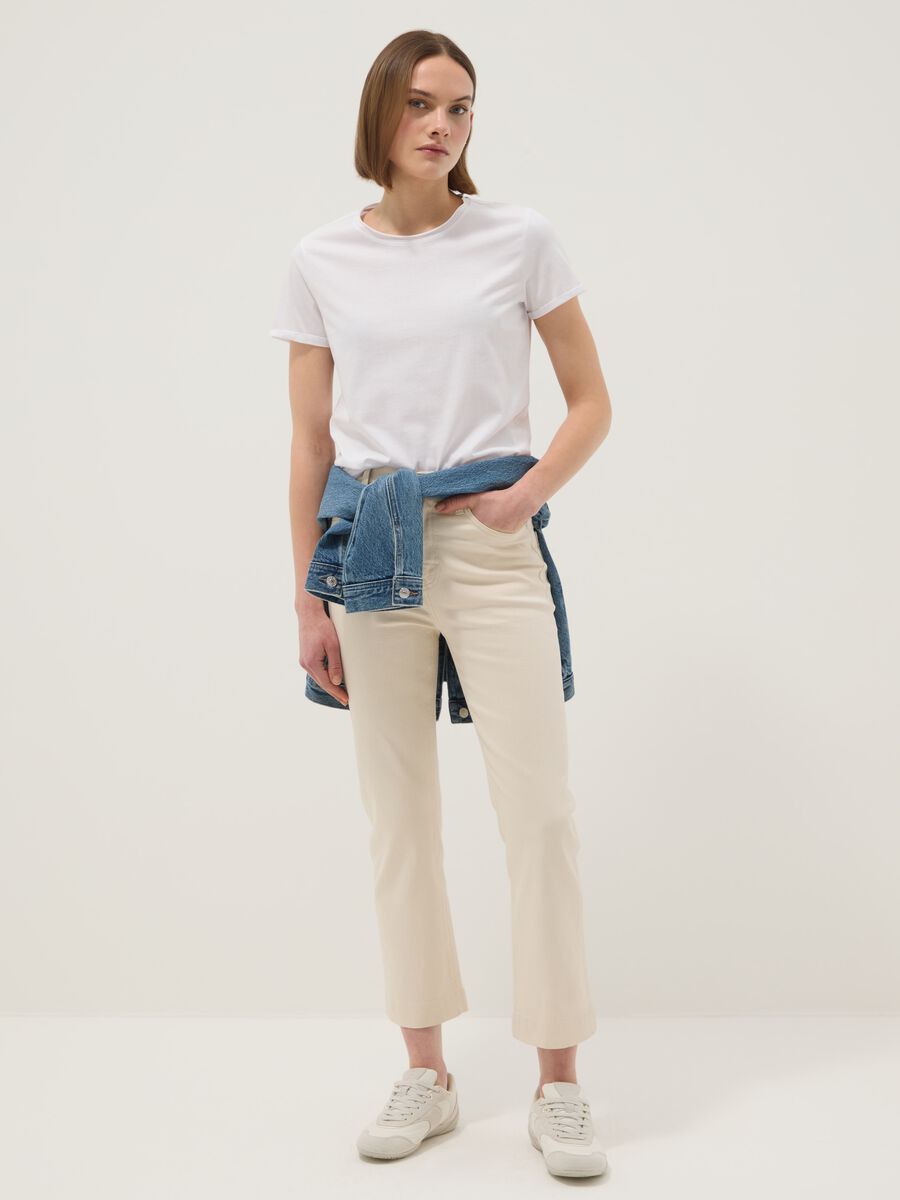 White Stretch Denim Cotton Bootcut Jeans_0
