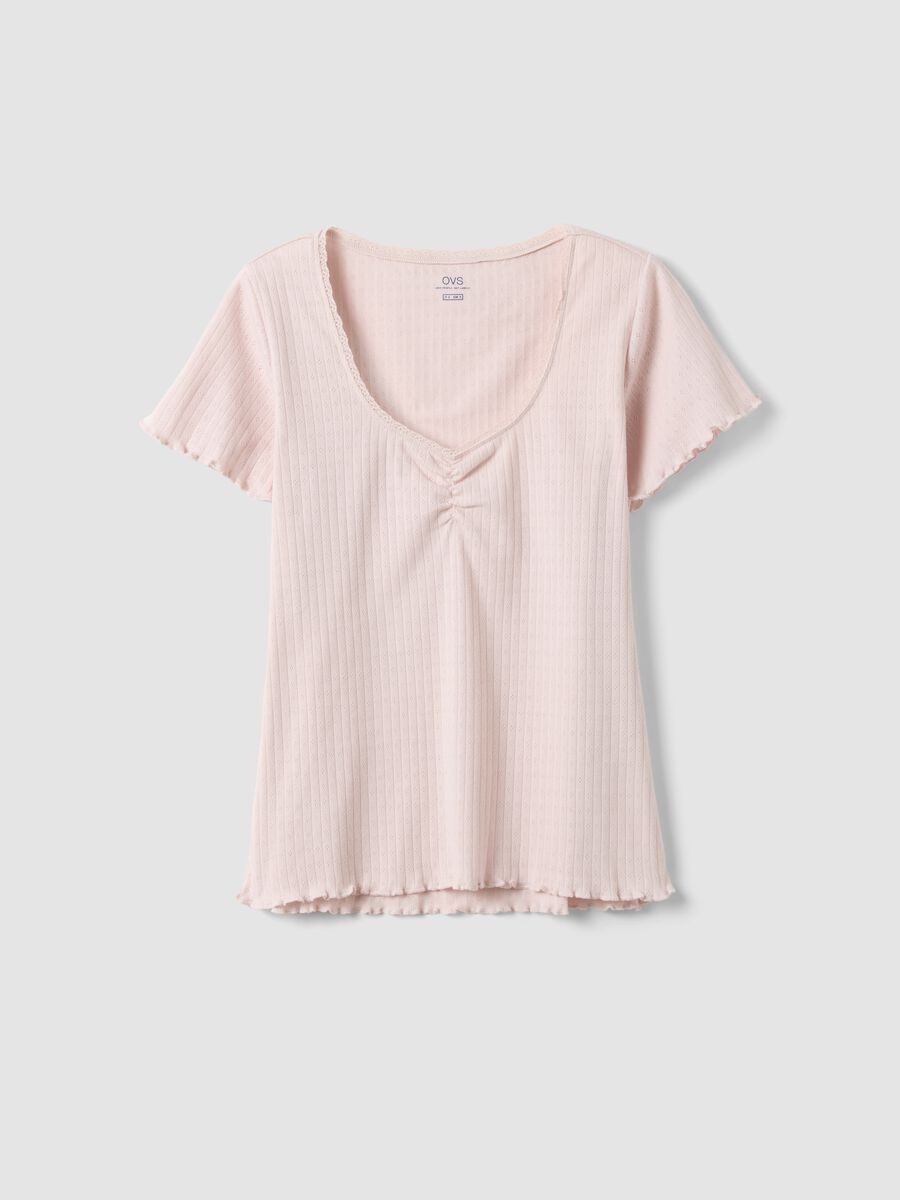 Pink pure cotton pyjama regular fit with ruched details_4