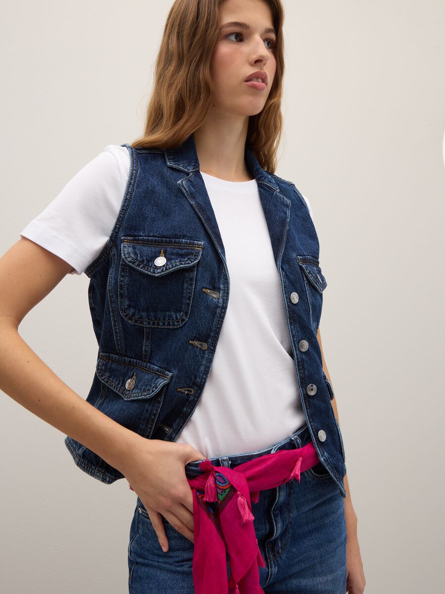 Slim fit pure cotton denim waistcoat_2