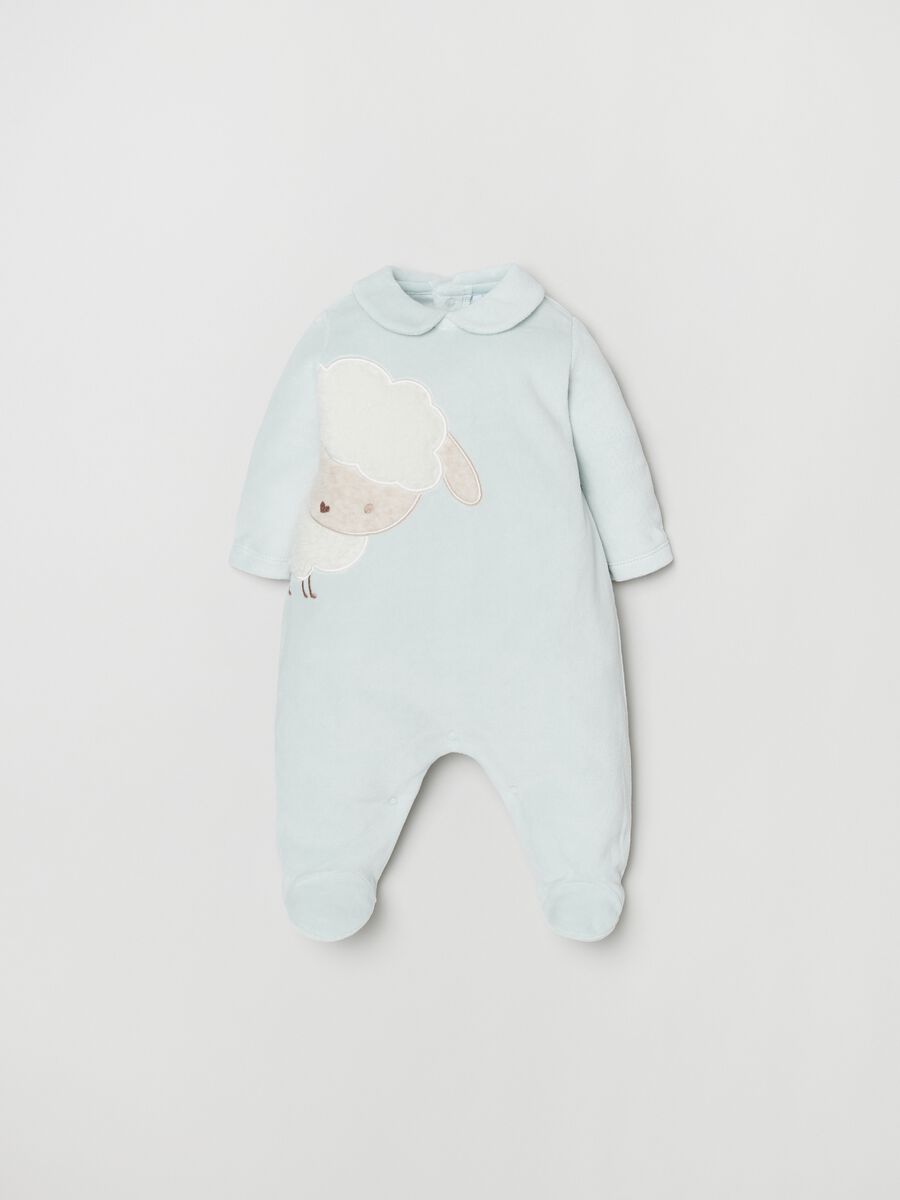Onesie with feet and embroidered sheep_0