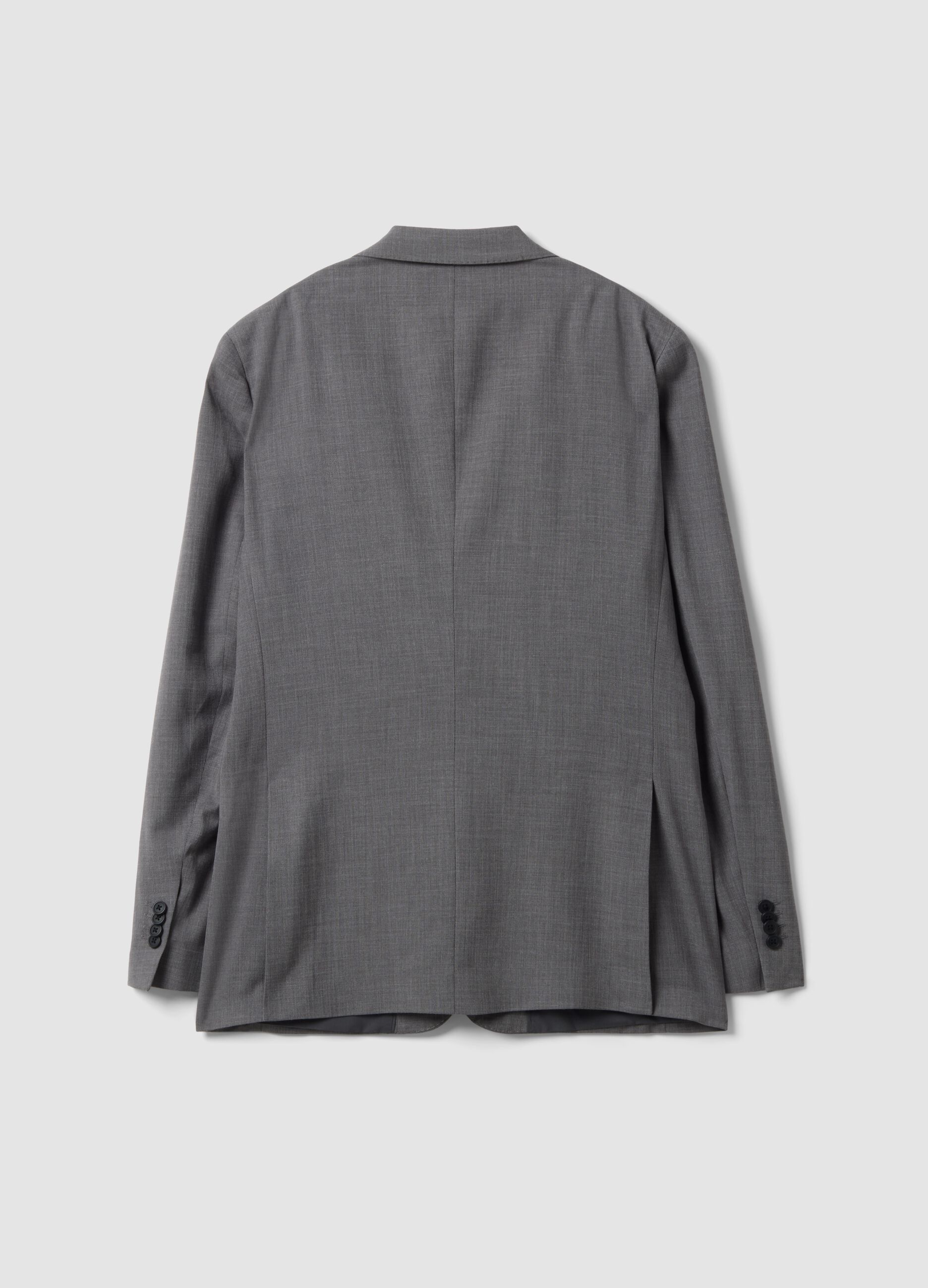 Blazer grigio in viscosa elasticizzata slim fit con rever classico
