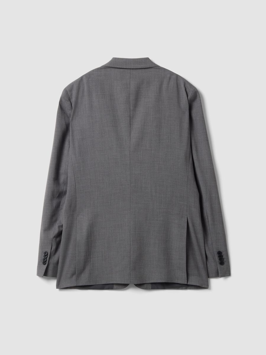 Blazer grigio in viscosa elasticizzata slim fit con rever classico_6