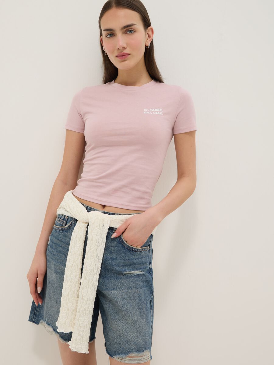Slim Fit rosa T-Shirt aus reiner Baumwolle mit Schriftzug_0