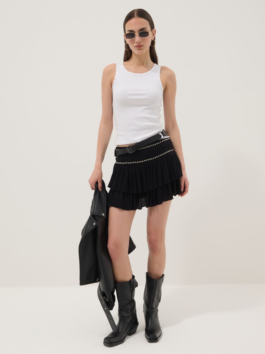 Black pure viscose skirt with ruffles_0