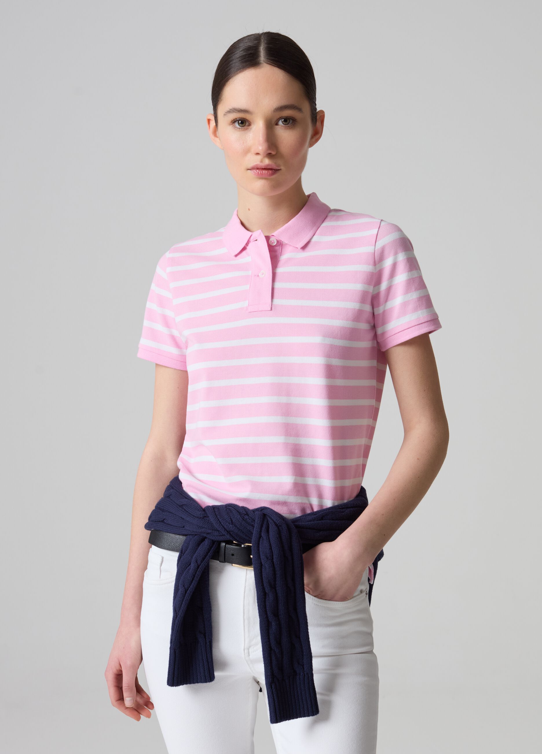 Organic cotton piquet polo shirt with stripes