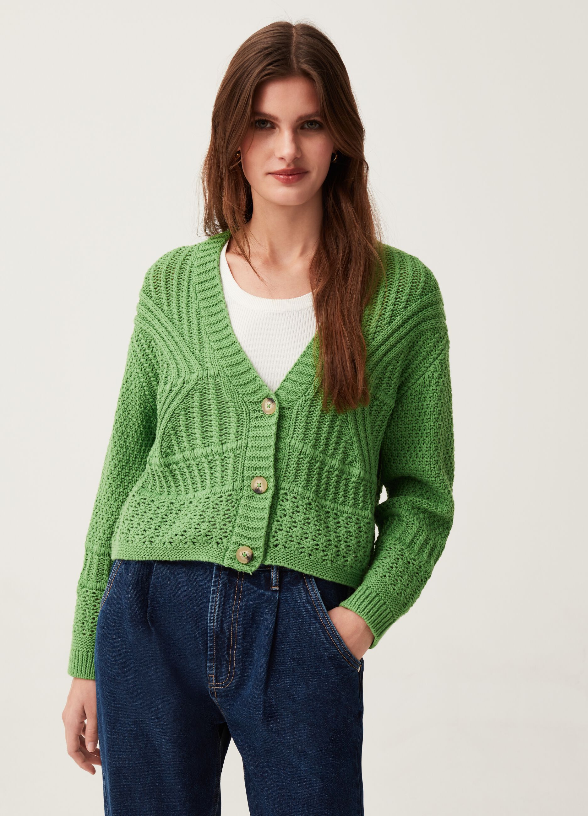 Oversize cotton crochet cardigan
