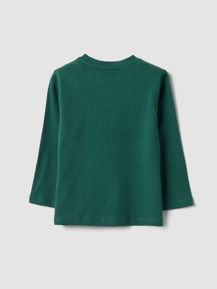 T-shirt verde in puro cotone organico con stampa cagnolino per bimbo_1