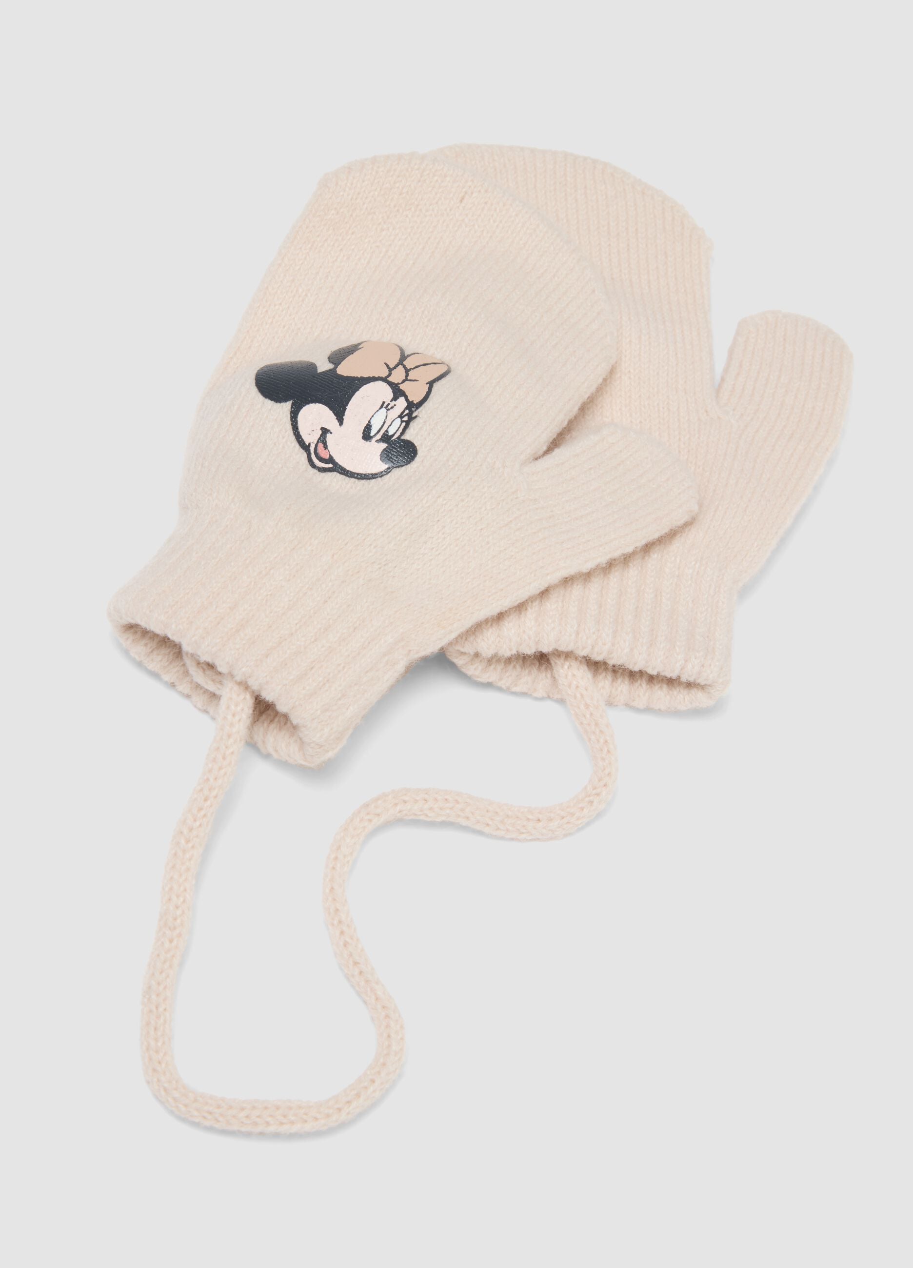 Beige stretchy fabric set with Minnie-themed hat and mittens