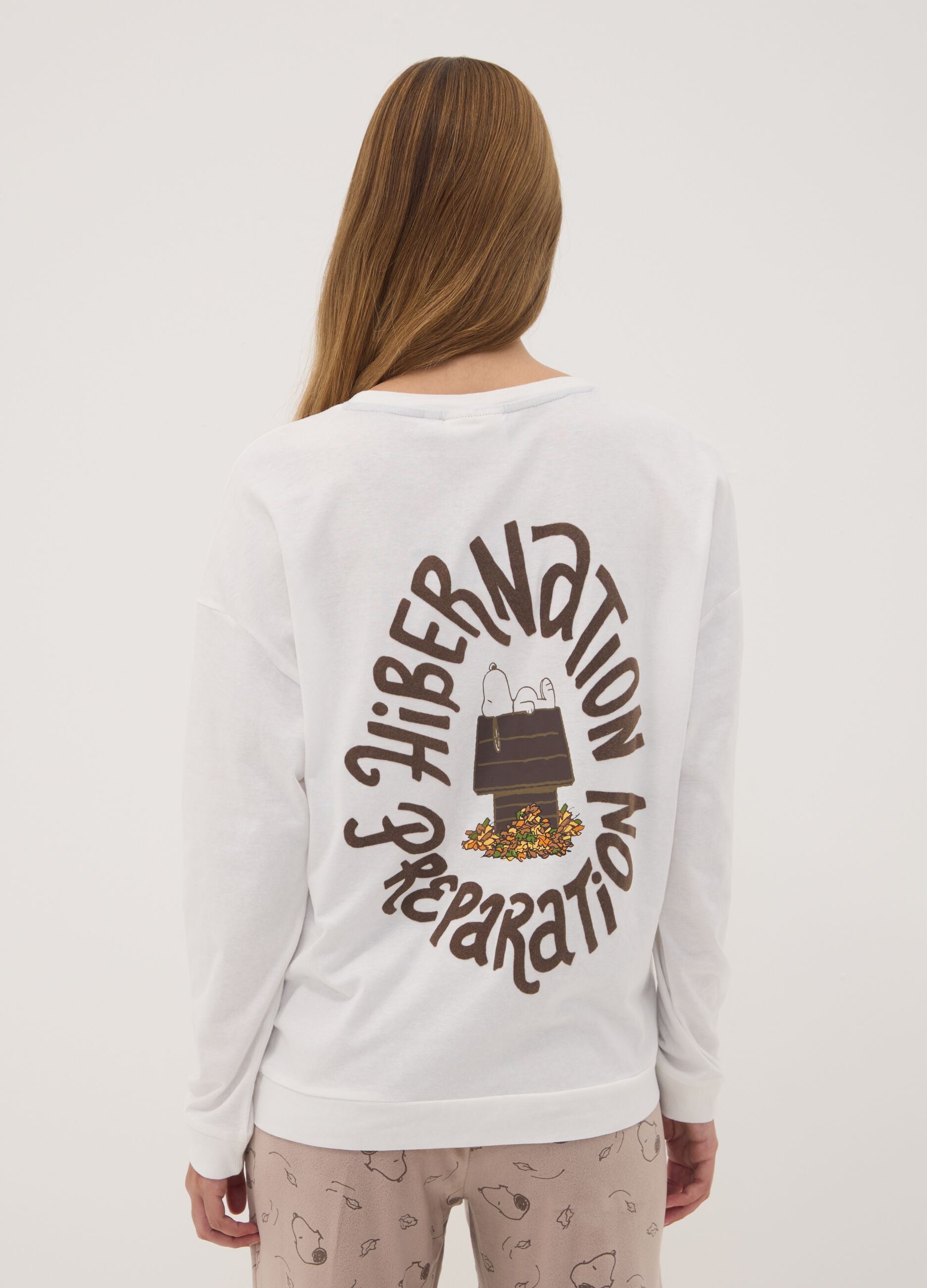 White pure cotton Peanuts print pyjama top
