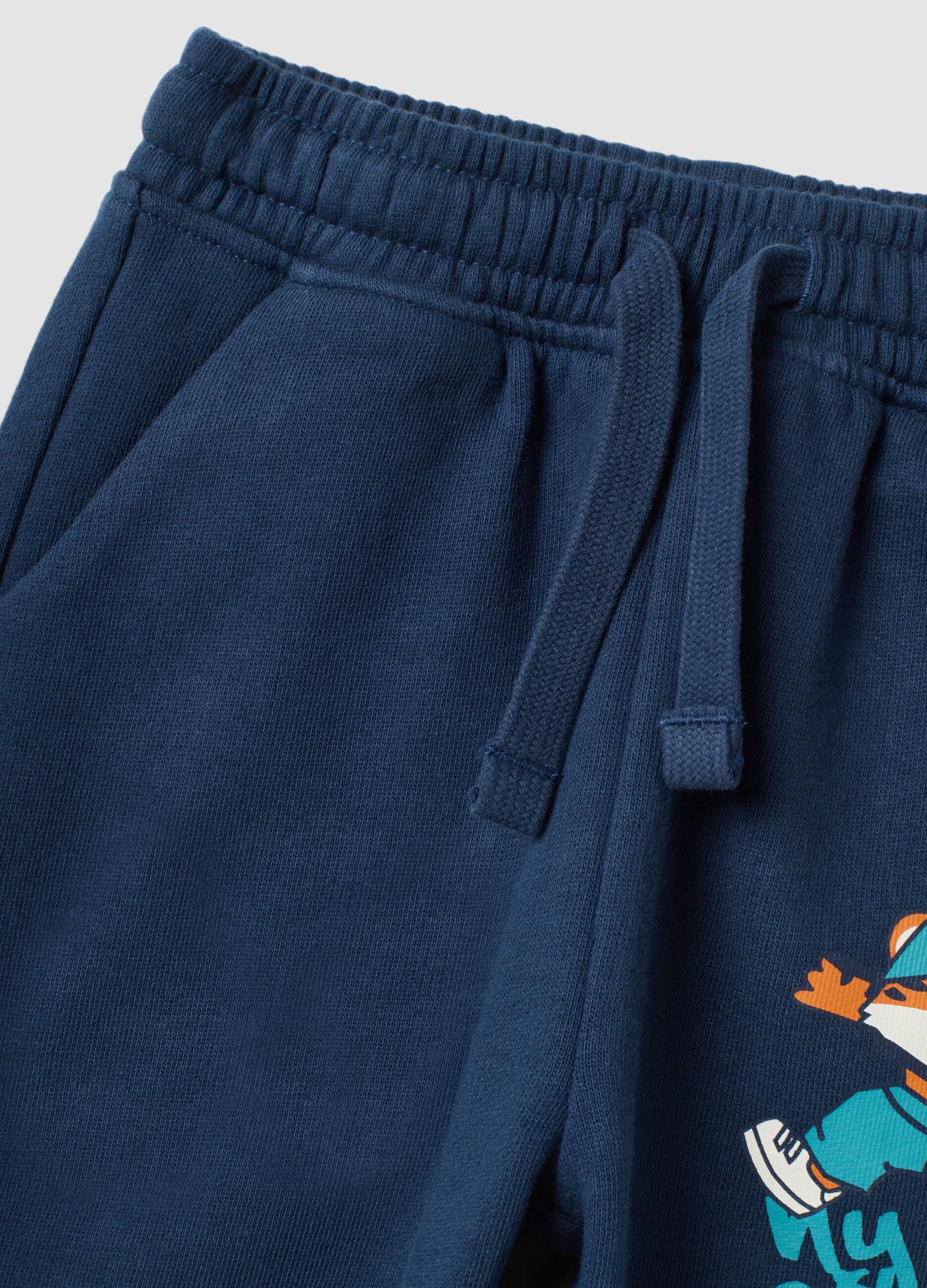 Pantal&oacute;n jogger azul de algod&oacute;n puro con cintura el&aacute;stica para beb&eacute; ni&ntilde;o