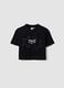 Girls&rsquo; cropped black pure cotton T-shirt with embellished stars_0