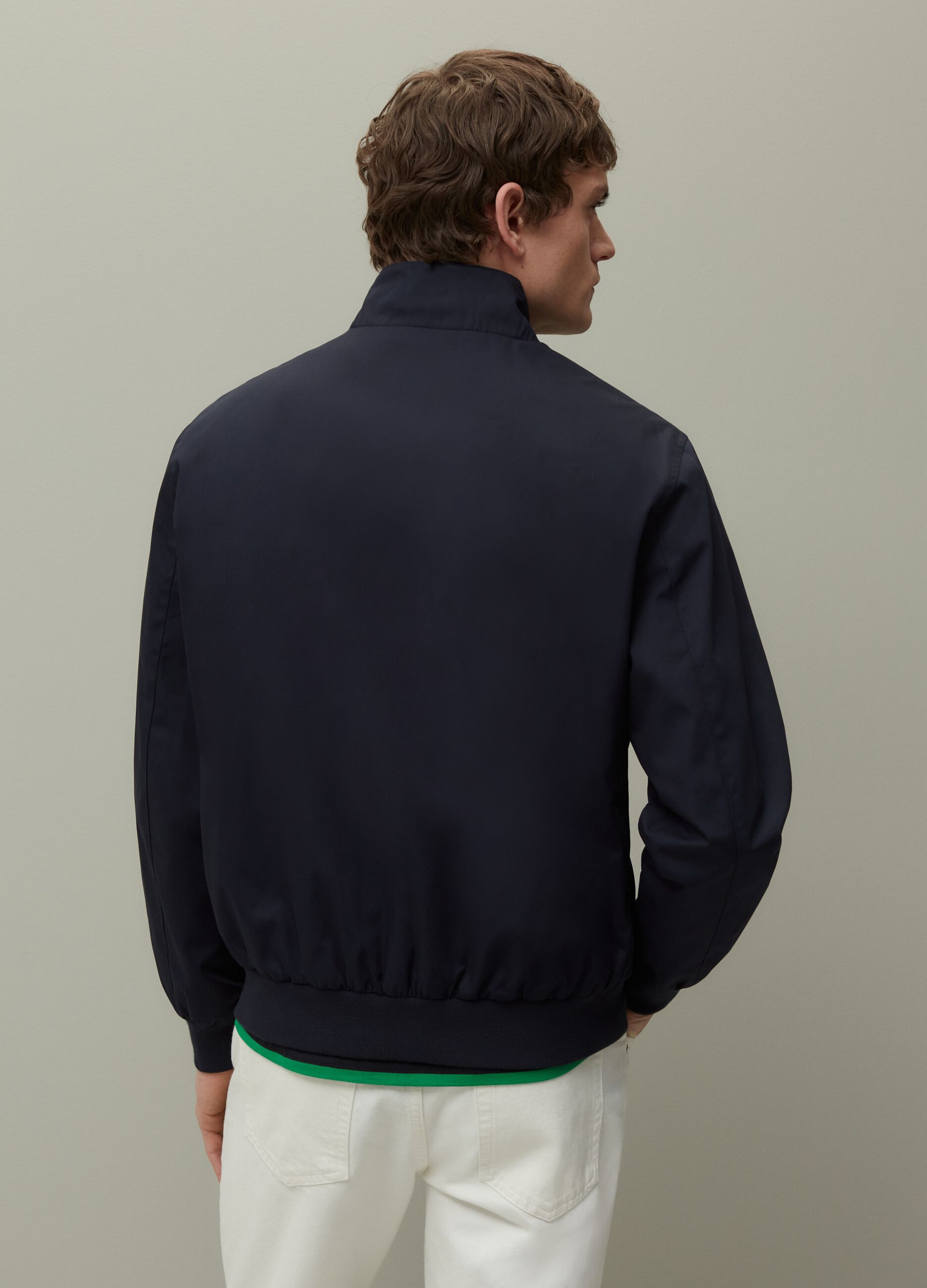 Full-zip, solid colour, bomber jacket
